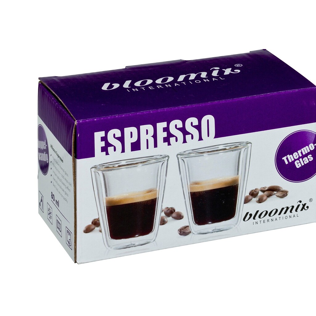 Bloomix Espressoglas »Milano«, (Set, 4 tlg.), Doppelwandig, 4-teilig