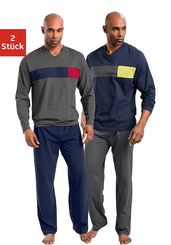 le jogger® Pyjama, (Packung, 4 tlg., 2 Stück), mit Colourblock-Einsätzen