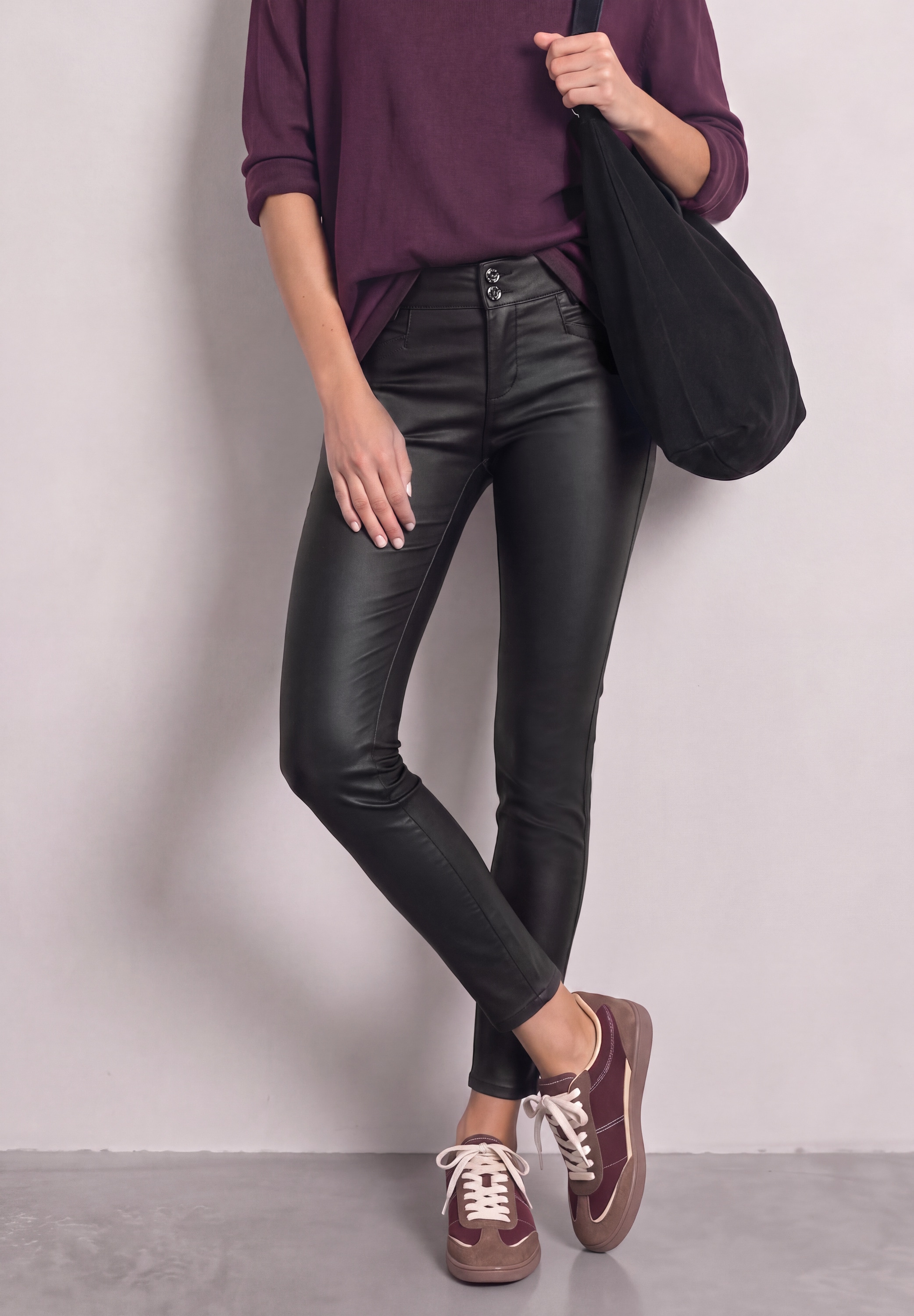 STREET ONE Lederimitathose »Style York«  Mid Waist Hose im Slim Fit in Leder-Optik
