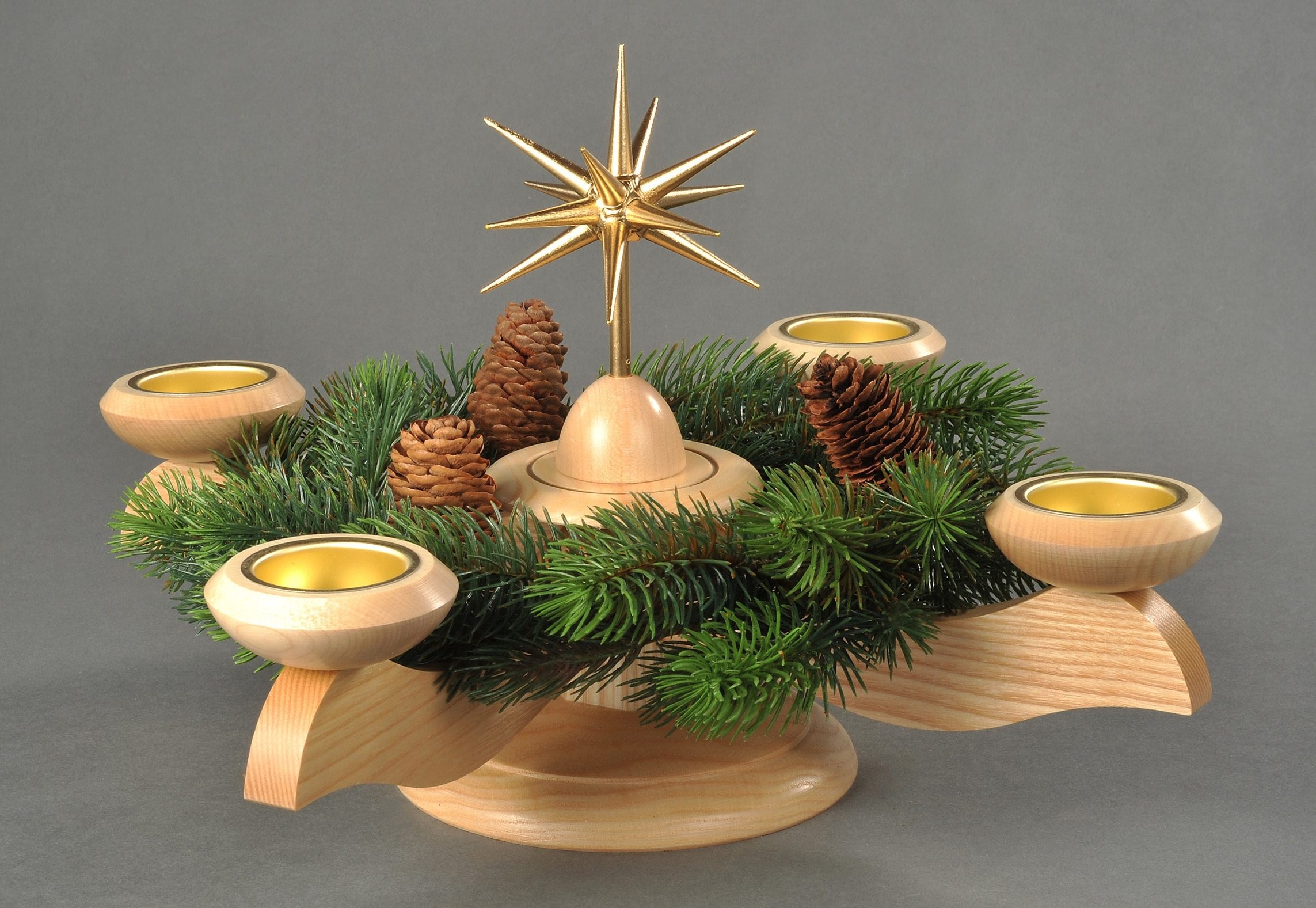 Albin Preissler Adventsleuchter »Weihnachtsstern, Weihnachtsdeko«, Ø 29 cm, natur, inkl. Tannenkranz