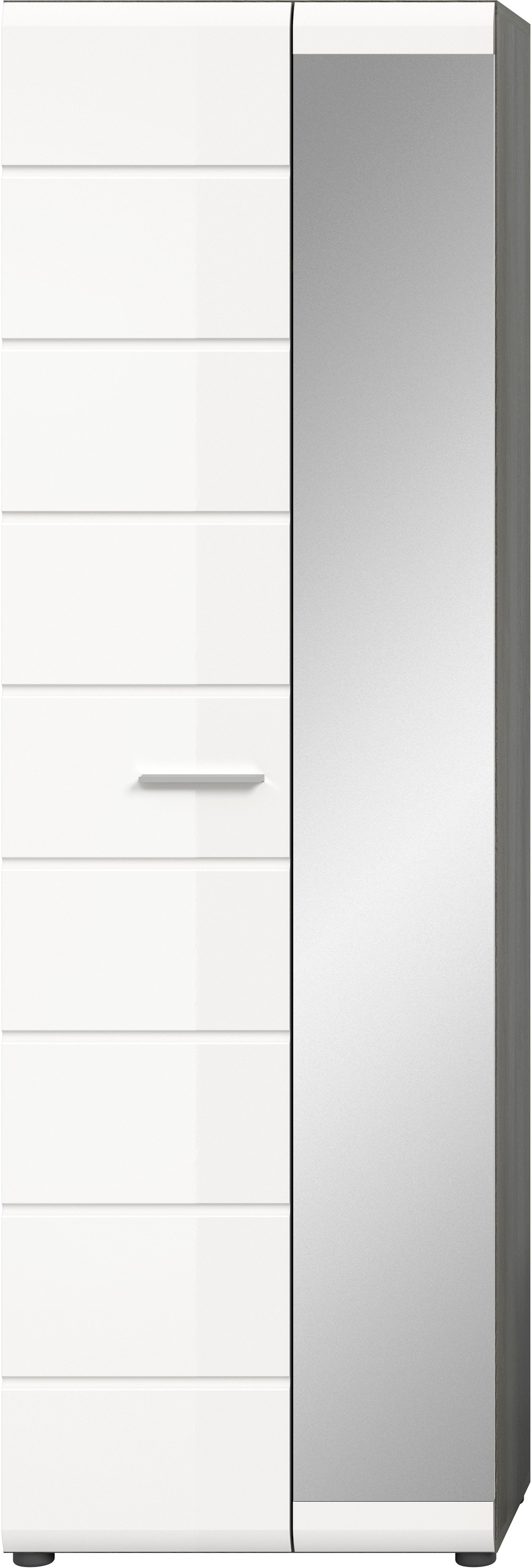 INOSIGN Garderobenschrank »Rumba, Höhe 192 cm, 1 Hochglanz Tür, 1 Spiegeltür, 4 Einlegeböden,«, 1 Kleiderstange, Stauraumschrank, Flurschrank, Flurmöbel