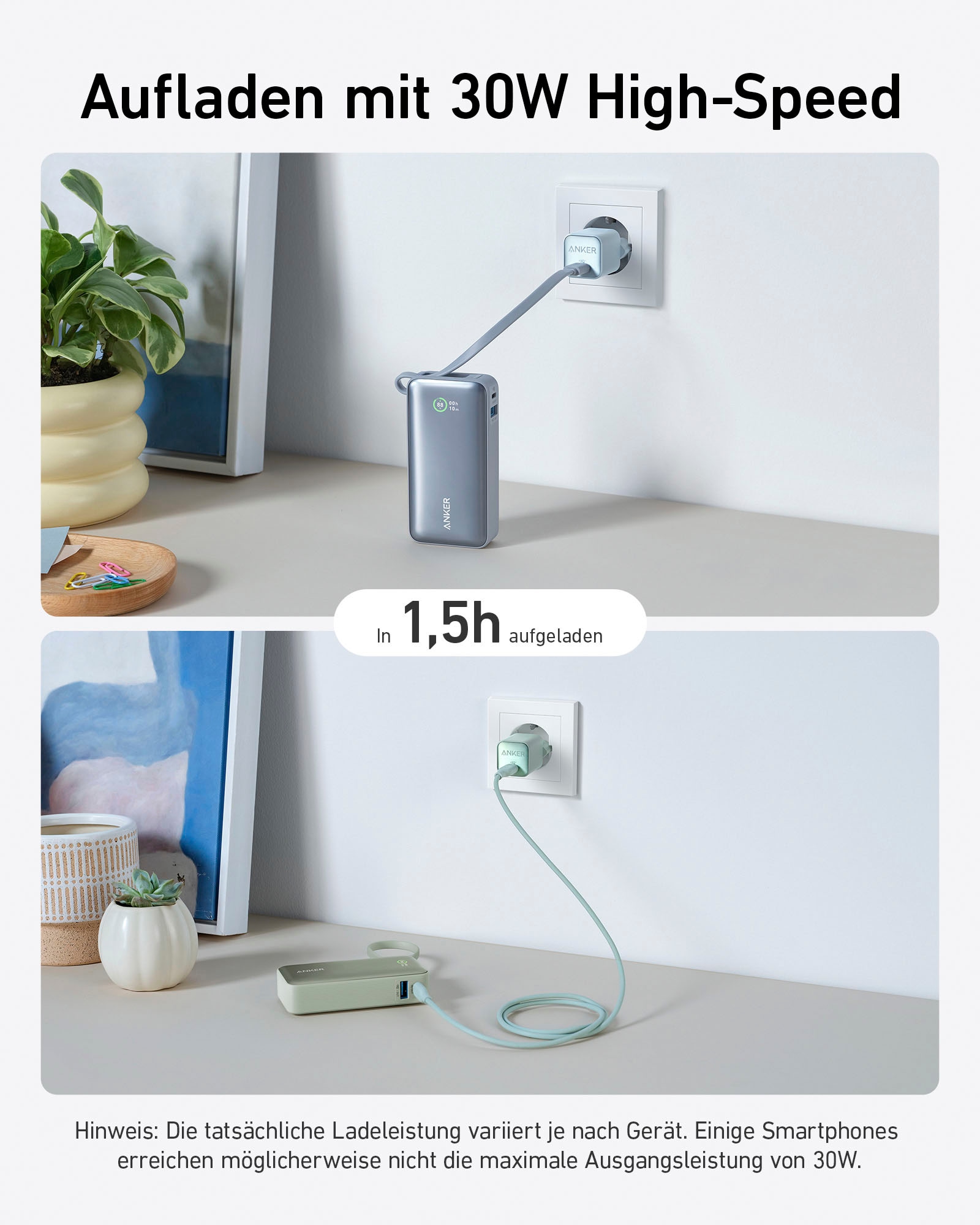 Anker Powerbank »Nano Power Bank (30 W, integriertes USB-C-Kabel)«