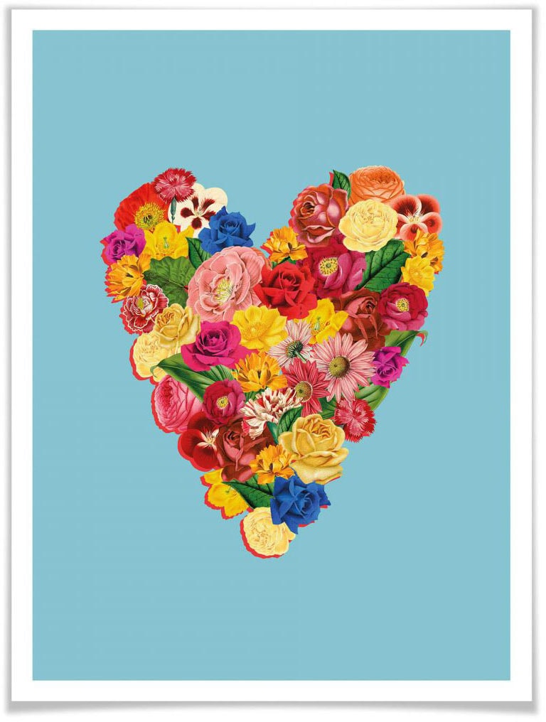 Poster »Blumen Herz Sommerliebe«, Herz, (1 St.), Poster ohne Bilderrahmen