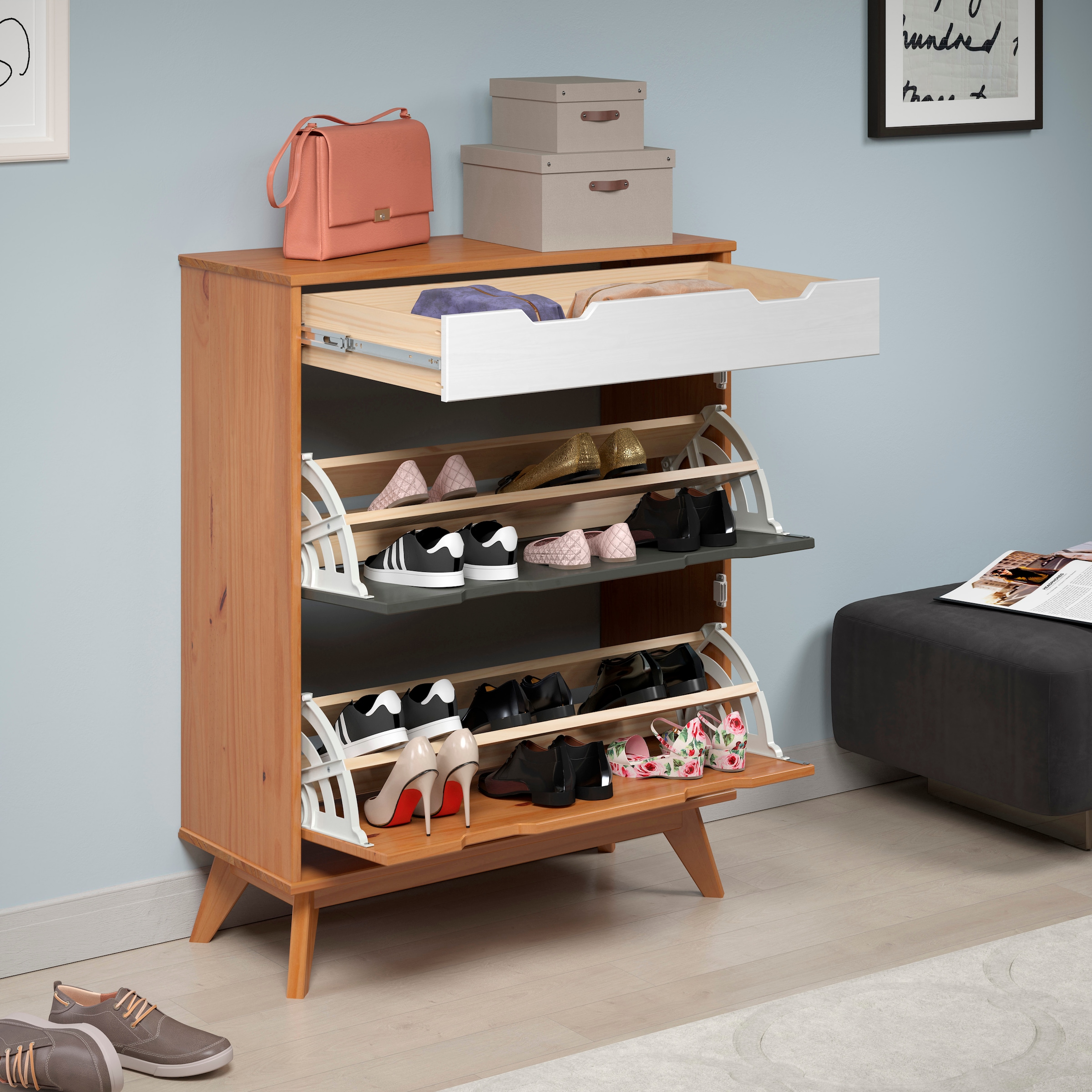 INTER-FURN Schuhschrank »Scandik«, kleiner Schuhschrank mit 2 Klappen