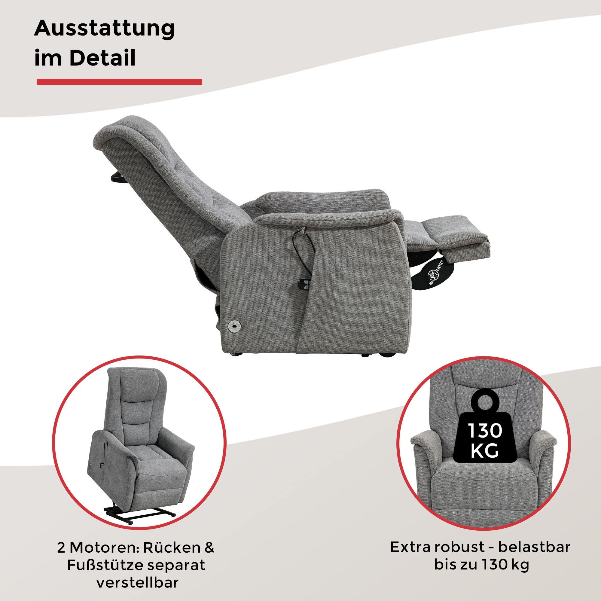 Duo Collection TV-Sessel »Parma Mobilitäts-Sessel mit elektr. Aufstehhilfe, Relaxfunktion & Akku« Sitzhöhe 48 cm, mit Liegefunktion, mobil zu Hause