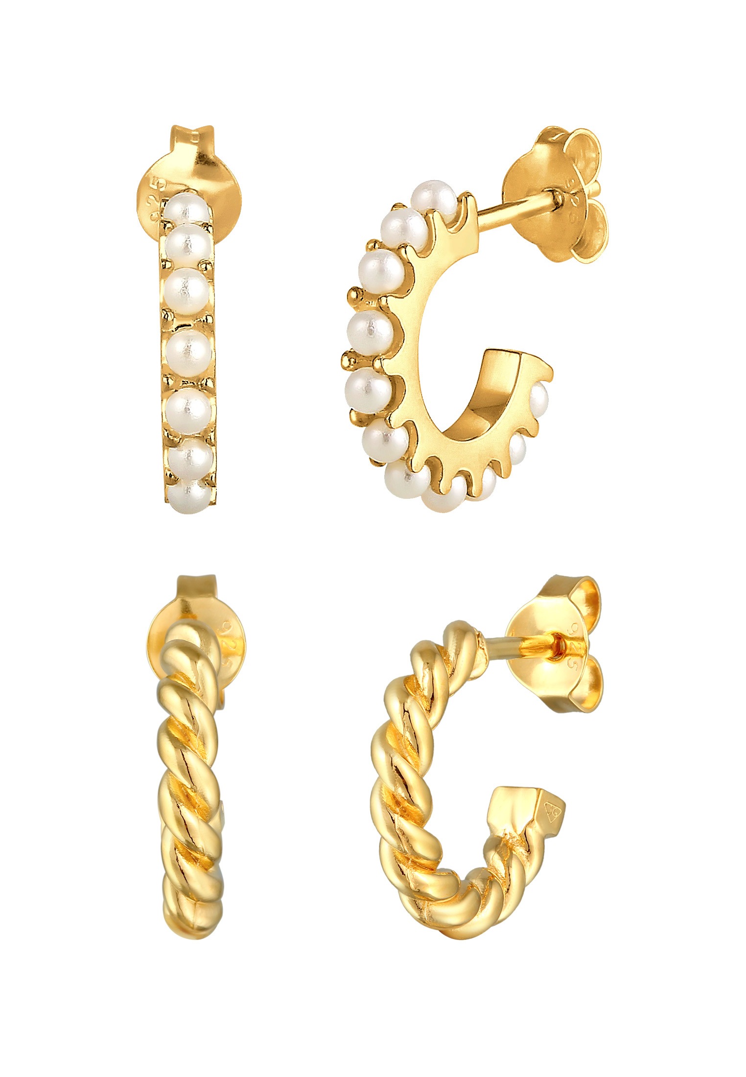 Elli Ohrstecker-Set »Ohrringe Creolen Perlen Elegant Kordel 925 Silber«
