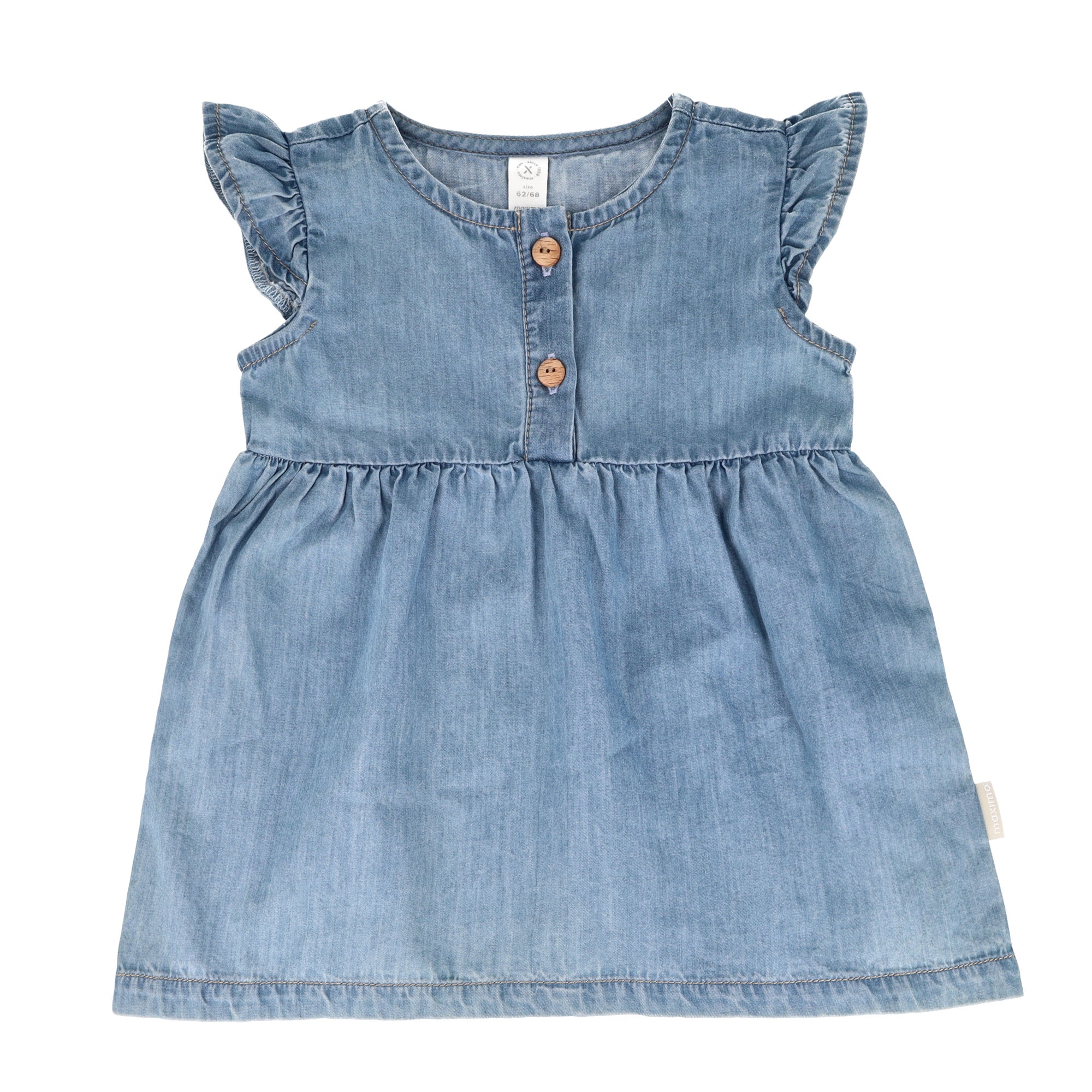 MAXIMO Sommerkleid 1 tlg. Denim-Optik, Rüschenärmel, Holzknöpfe, Blau
