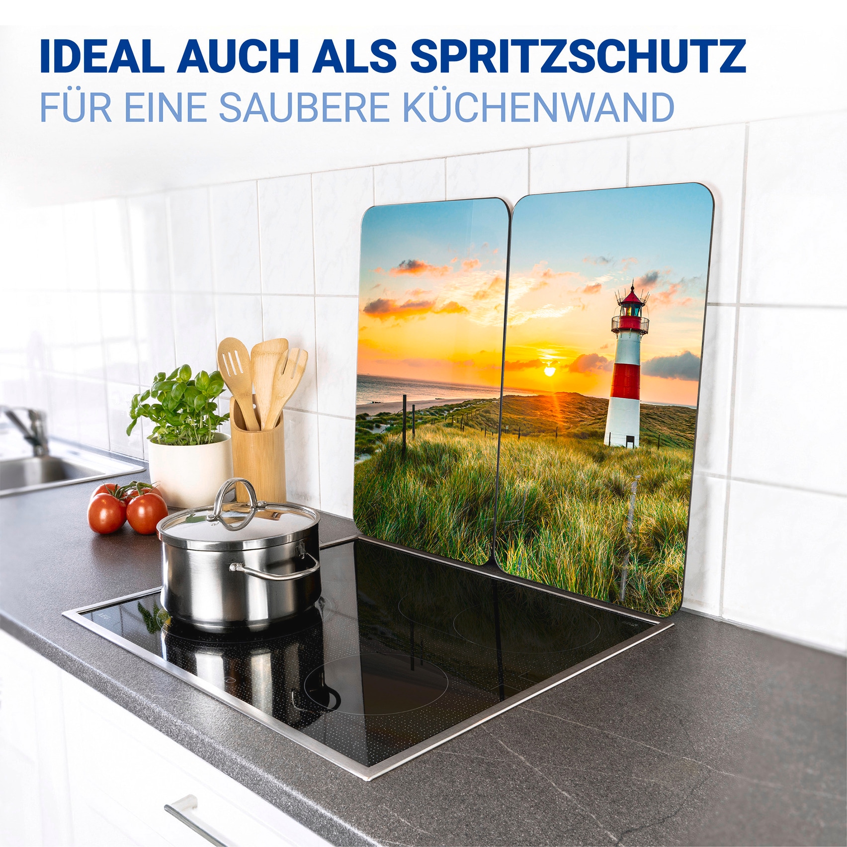 WENKO Herd-Abdeckplatte »Universal Modell Leuchtturm«, (Set, 2 tlg.), Herdabdeckung für alle Herdarten, kratzfest, mit rutschfesten Füßen