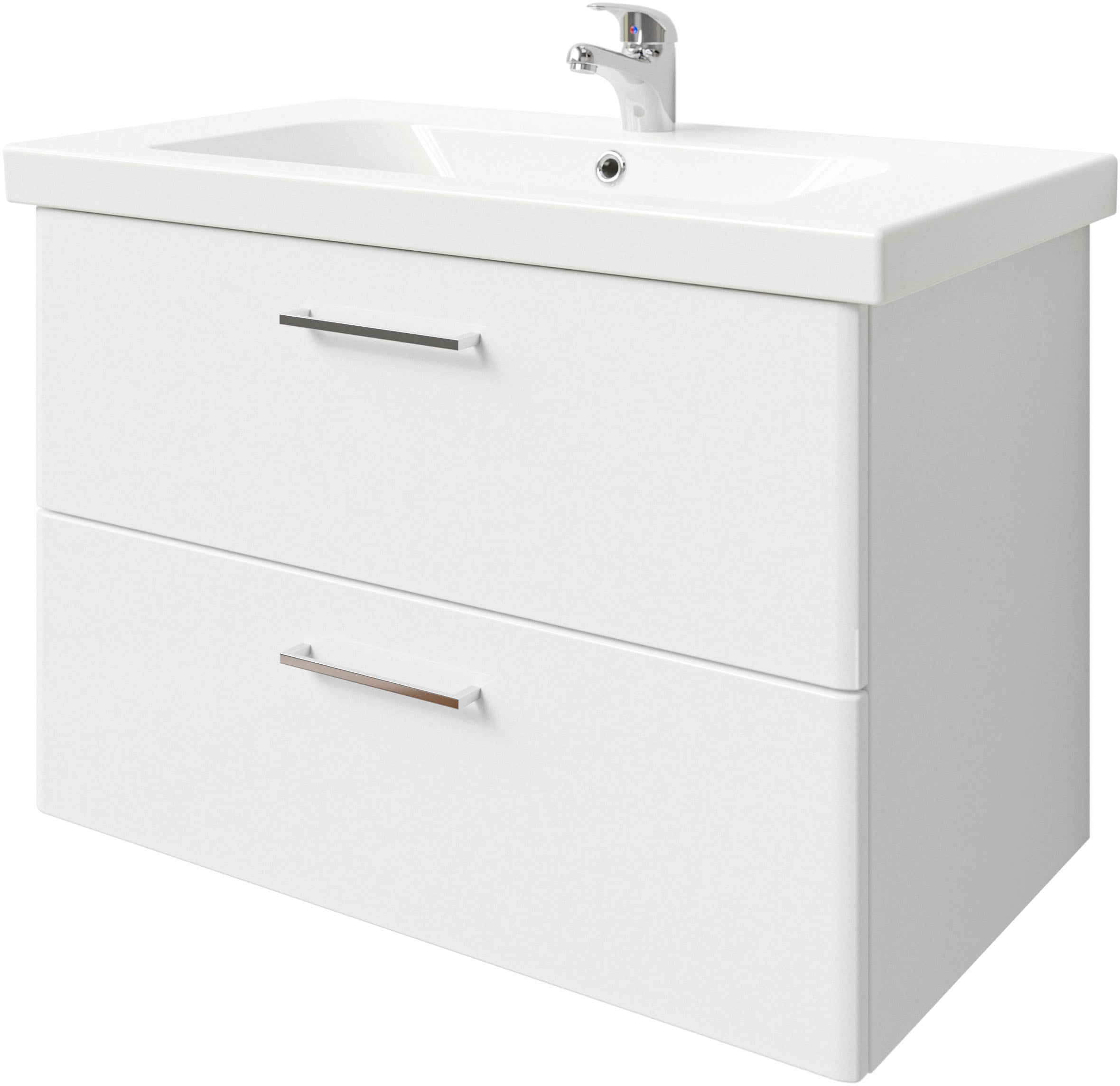 Saphir Badmöbel-Set »Quickset 316 5-teilig, Keramikwaschtisch mit LED-Spiegelschrank«, (6 St.), Midischrank, Unterschrank, Hängeschrank, 7 Türen, inkl. Türdämpfer