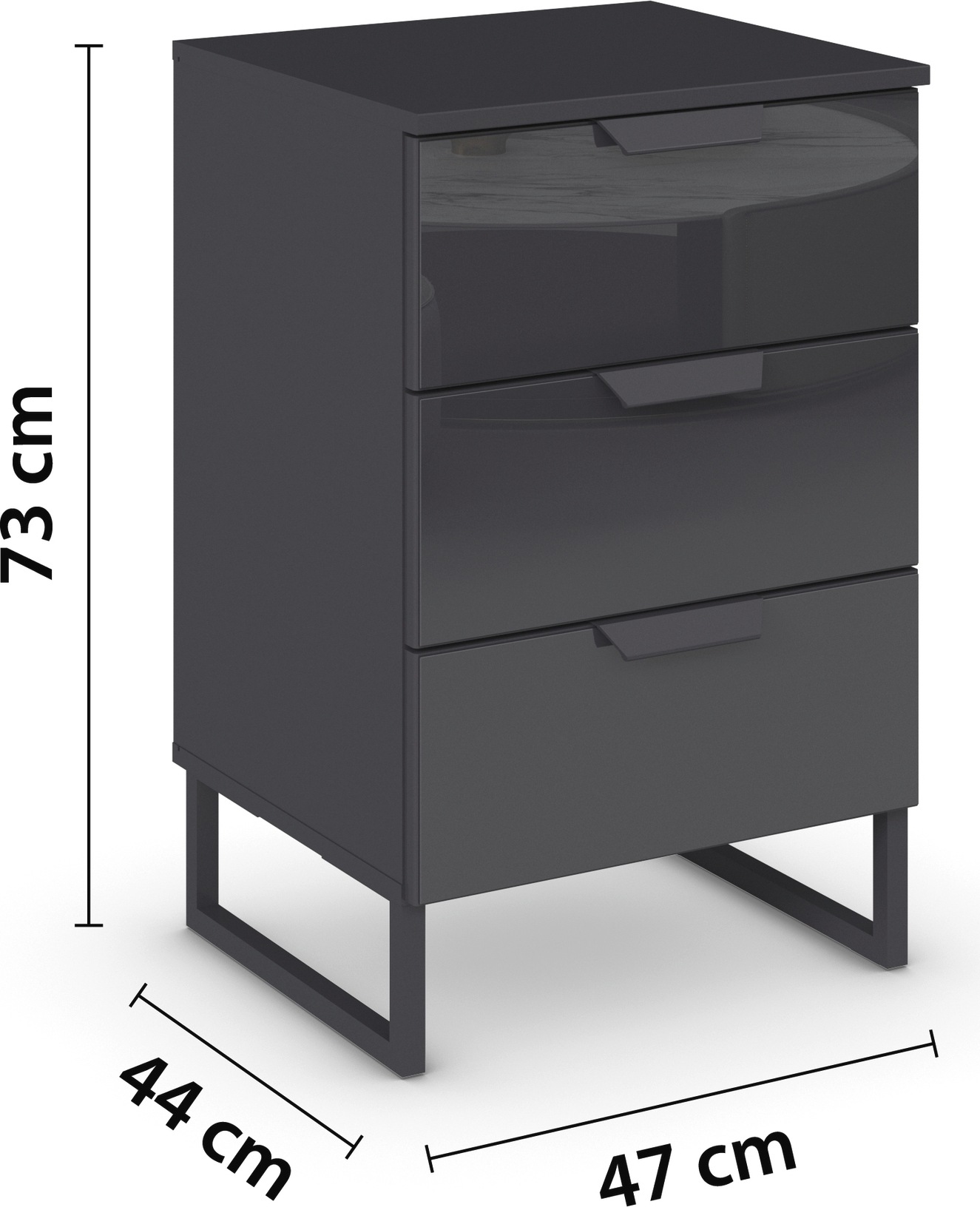 rauch Nachtkommode »Modern by Aditio«, mit Glasfront und Kufenfuß, 3 Schubladen mit Softclose-Funktion
