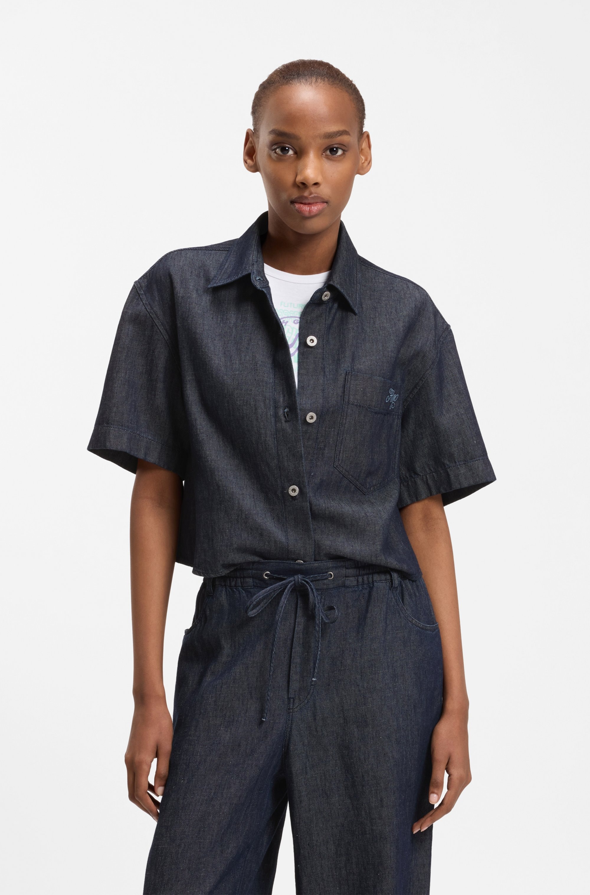 HUGO Blue Hemdbluse »Erynn« Boxy Fit aus sommerlichem Denim