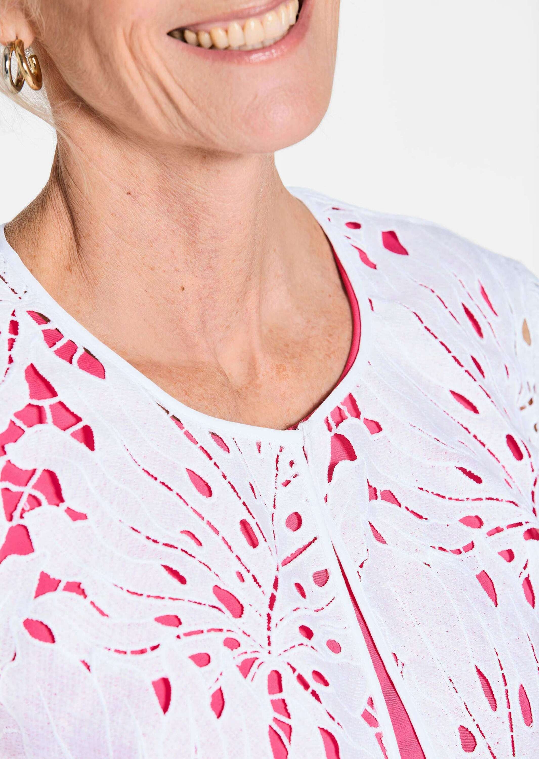 GOLDNER Langmantel »Kurzgröße Weiße Jacke mit Blätterdessin«