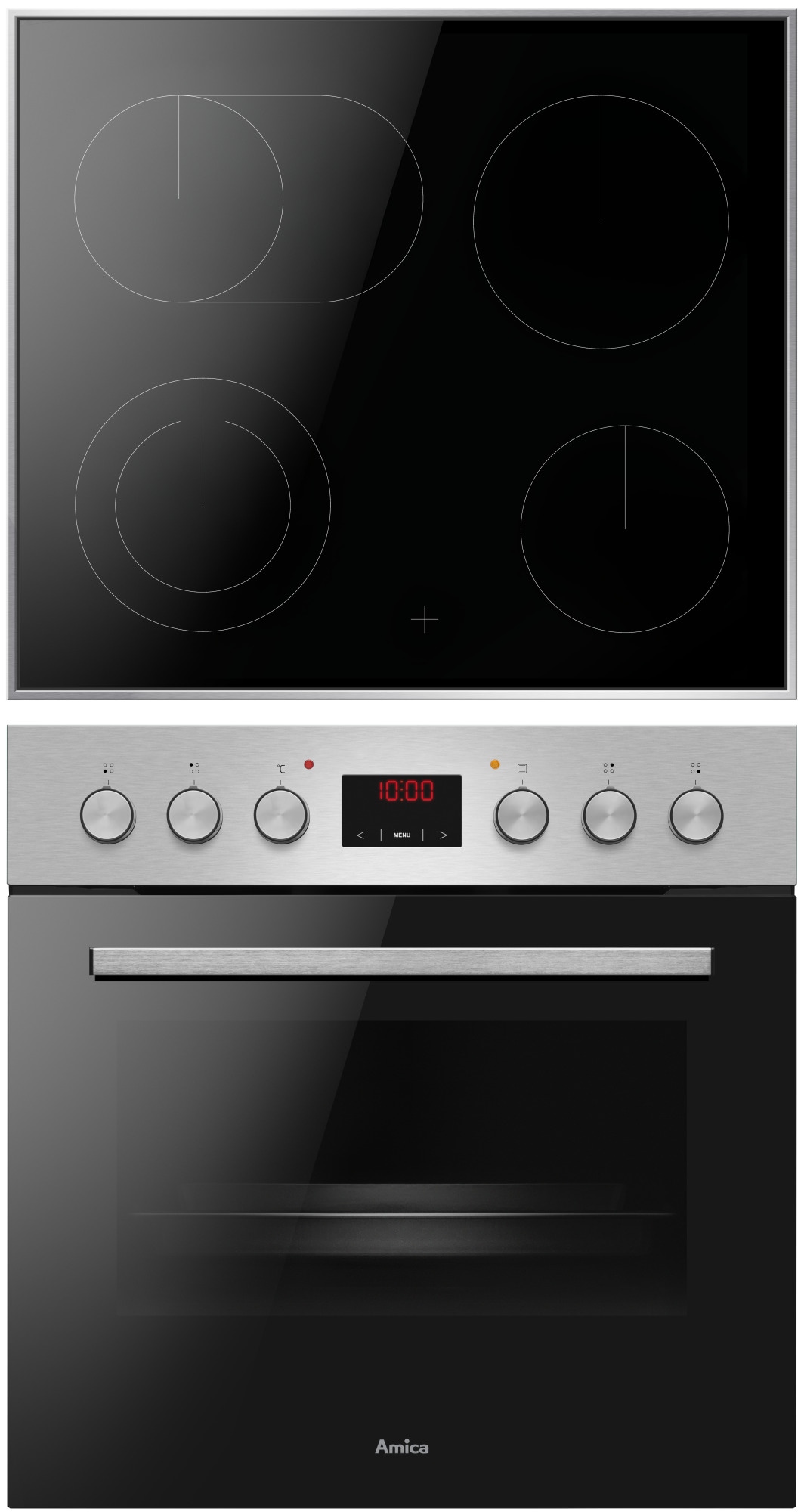 Amica Elektro-Herd-Set ACHE 9335 E »ACHE 9335 E« mit Teleskopauszug nachrüstbar Steam Clean Set, Multifunktionsbackofen;Glaskeramik-Kochfeld, 1 Stk. tlg. Komfortables Kochen und Backen mit klarer und einfacher Handhabung