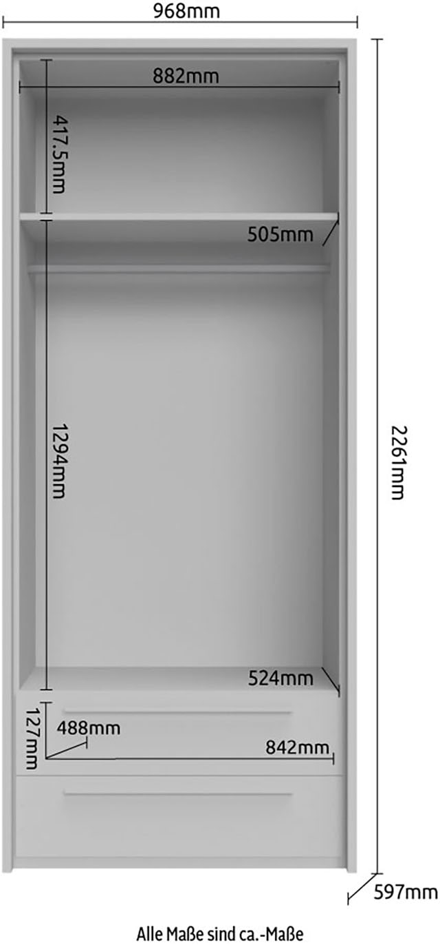 PLACES OF STYLE Drehtürenschrank »Piano, inklusive Rahmen und Beleuchtung, soft-close-Funktion« viele Breiten zur Auswahl, 226cm hoch, mit jeweils 2 Schubladen,  beige oder weiß, UV lackiert, Hochglanzfronten, FSC-zertifiziert