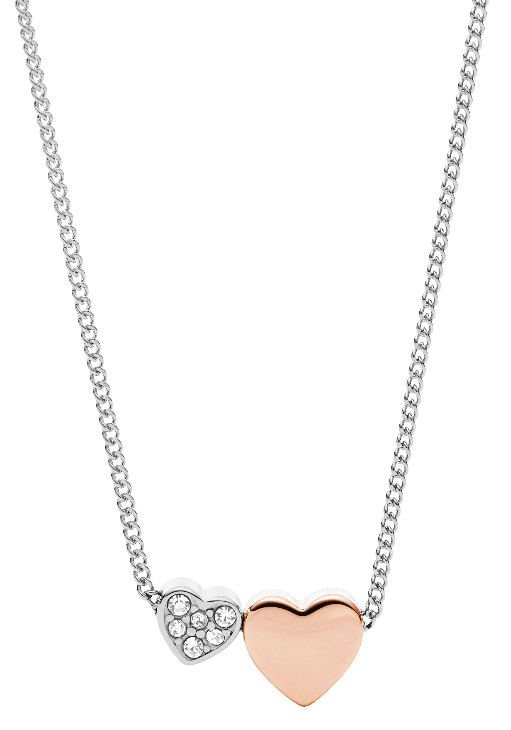 Fossil Kette mit Anhänger »Herzen, JF03097998«, mit Glassteinen