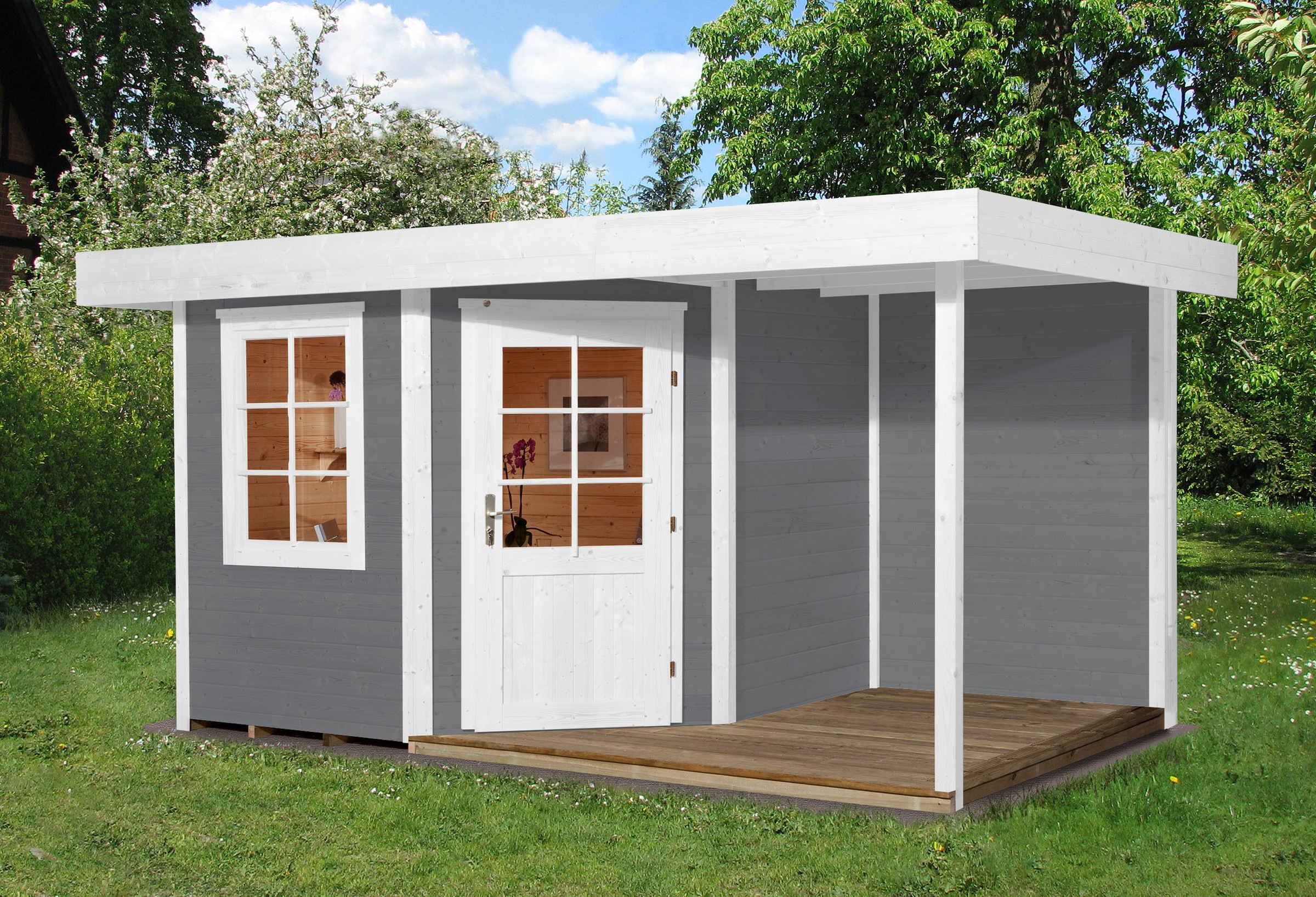 weka Gartenhaus »Designhaus 213 Plus« mit Anbaudach und Rückwand