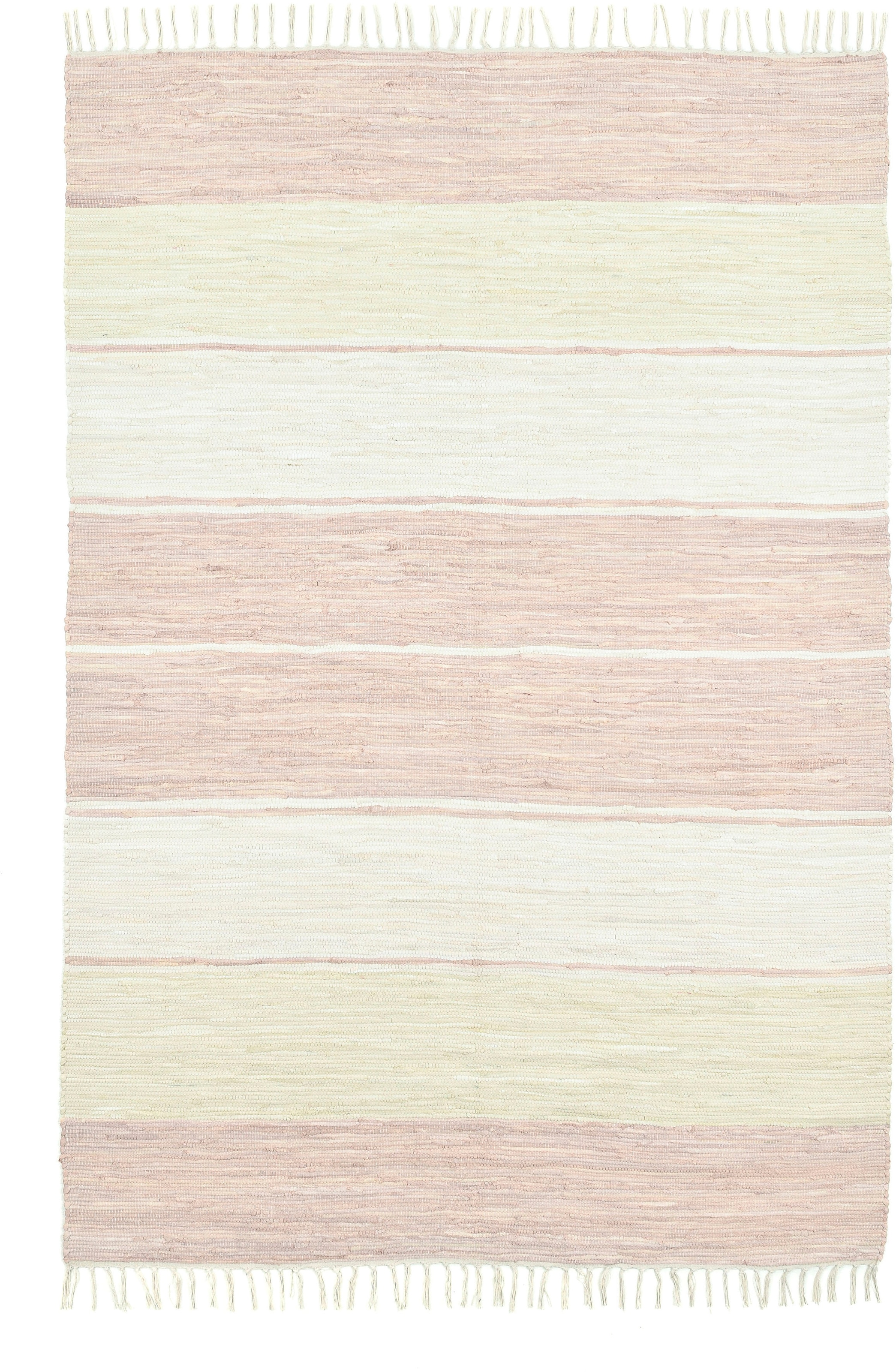 THEKO Teppich »Stripe Cotton«, rechteckig, 5 mm Höhe, Flachgewebe, gestreift, reine Baumwolle, handgewebt, mit Fransen