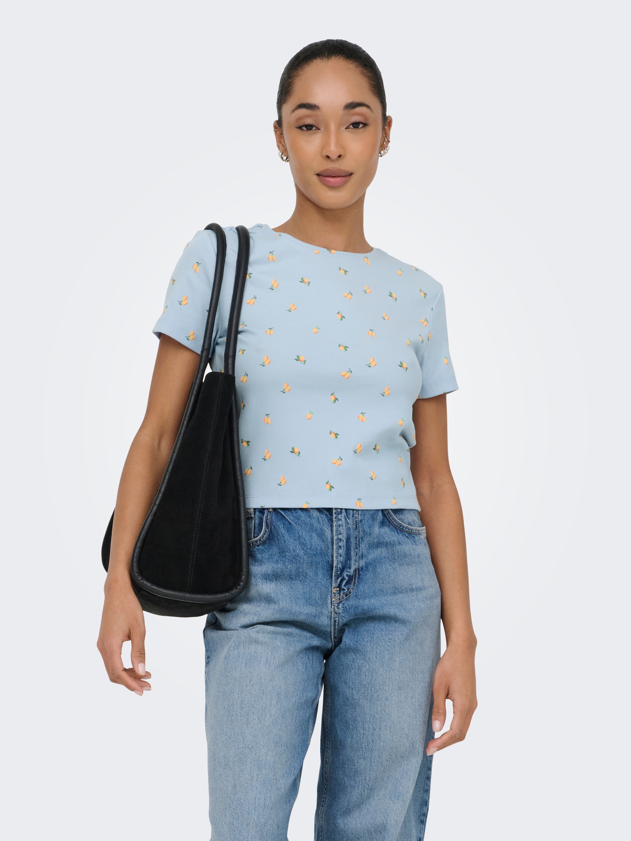 ONLY Kurzarmshirt »ONLFENJA LIFE SS AOP TOP JRS NOOS« Baumwollmischung, Cropped Fit, Rundhals