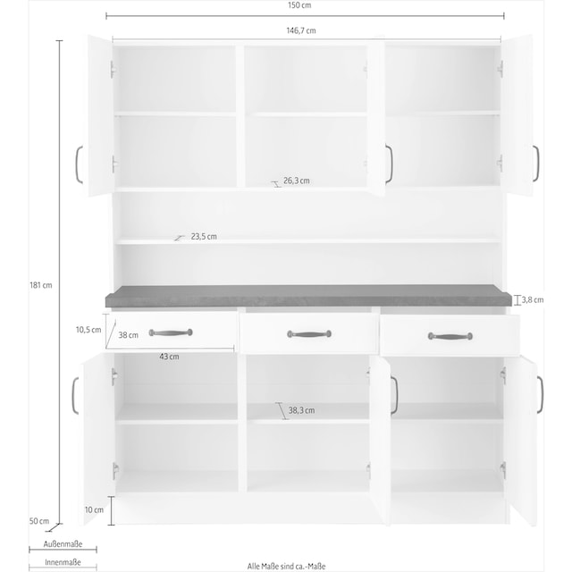 wiho Küchen Küchenbuffet »Erla«, 150 cm breit mit Kassettenfront online  kaufen