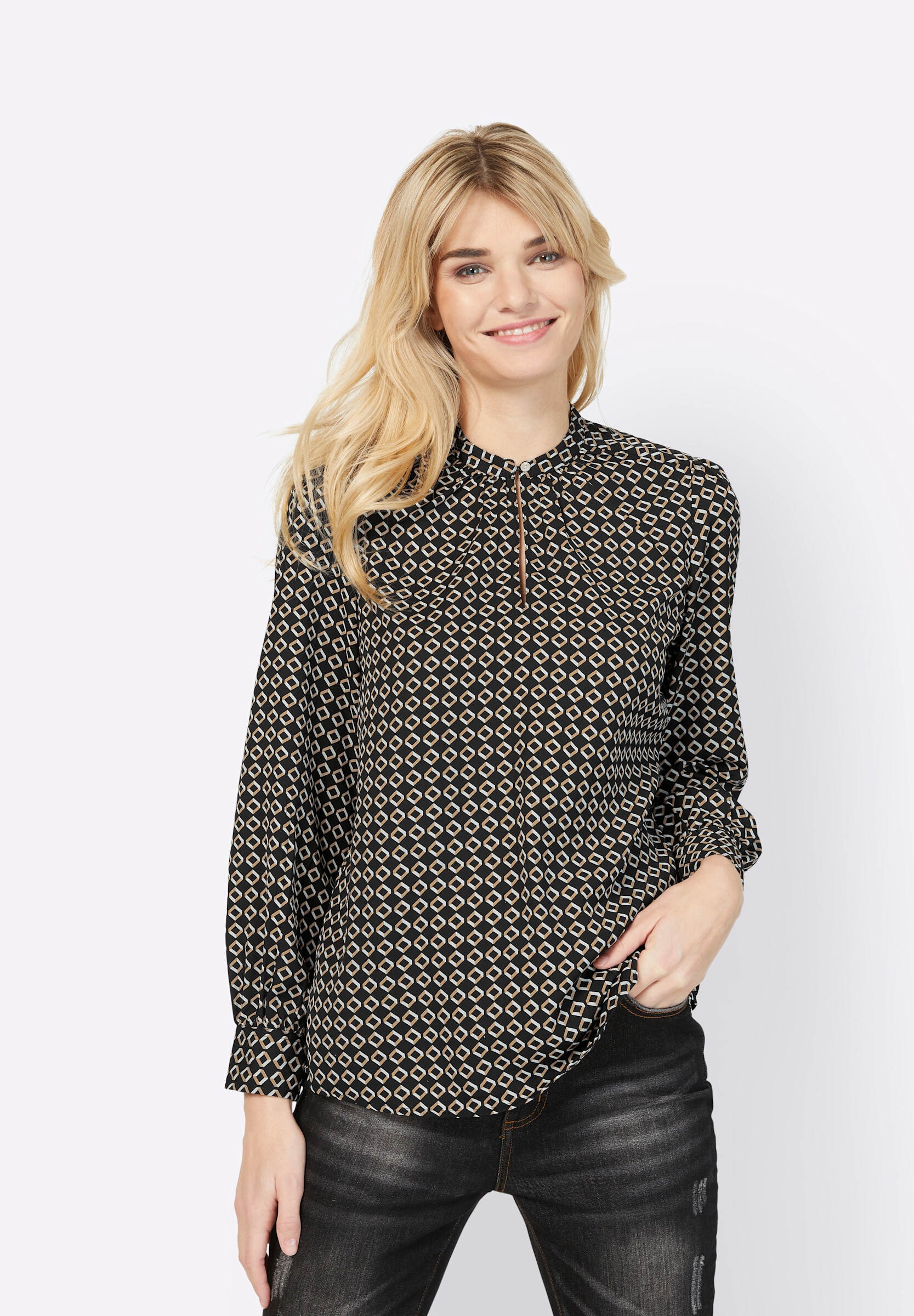 heine Klassische Bluse »Druckbluse Langarm-Bluse im Minimal-Muster«
