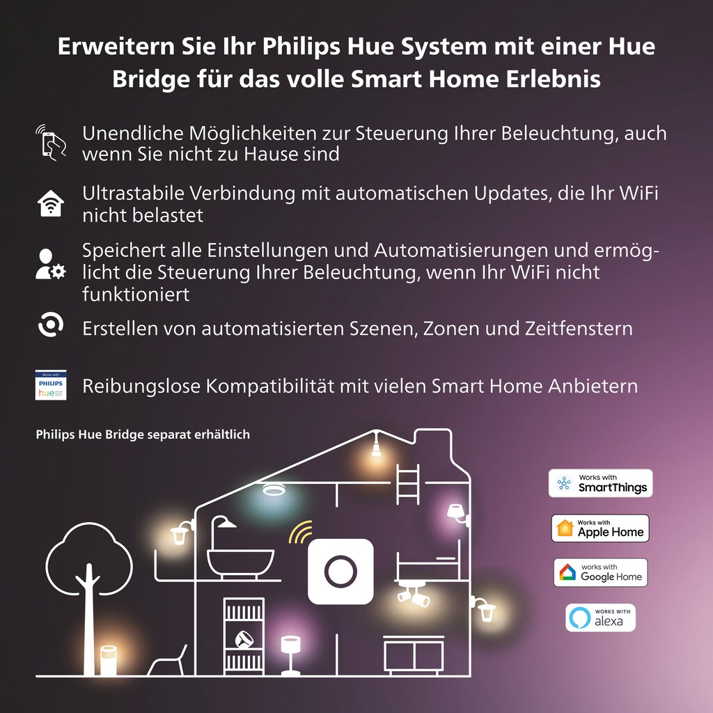 Philips Hue Smarte LED-Leuchte »White & Col. Amb. E27 3er Starter Set inkl. DimmerSwitch 3x1100«