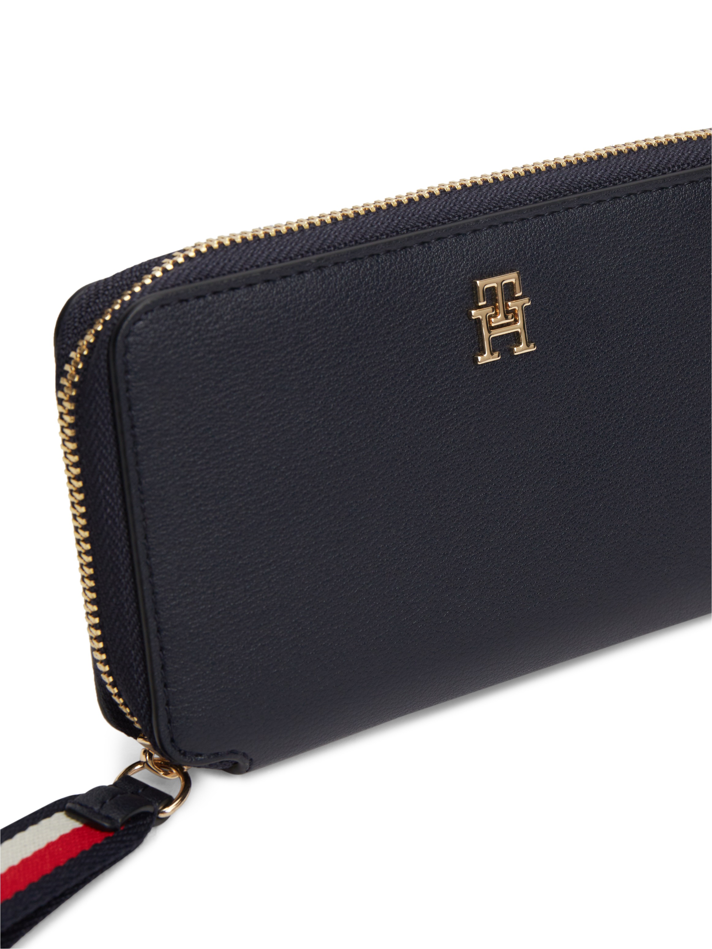 Tommy Hilfiger Geldbörse »TH LOGOTAPE COMPACT ZIP AROUND« Unisex Portemonnaie, Geldbeutel mit edlem TH-Logoelement