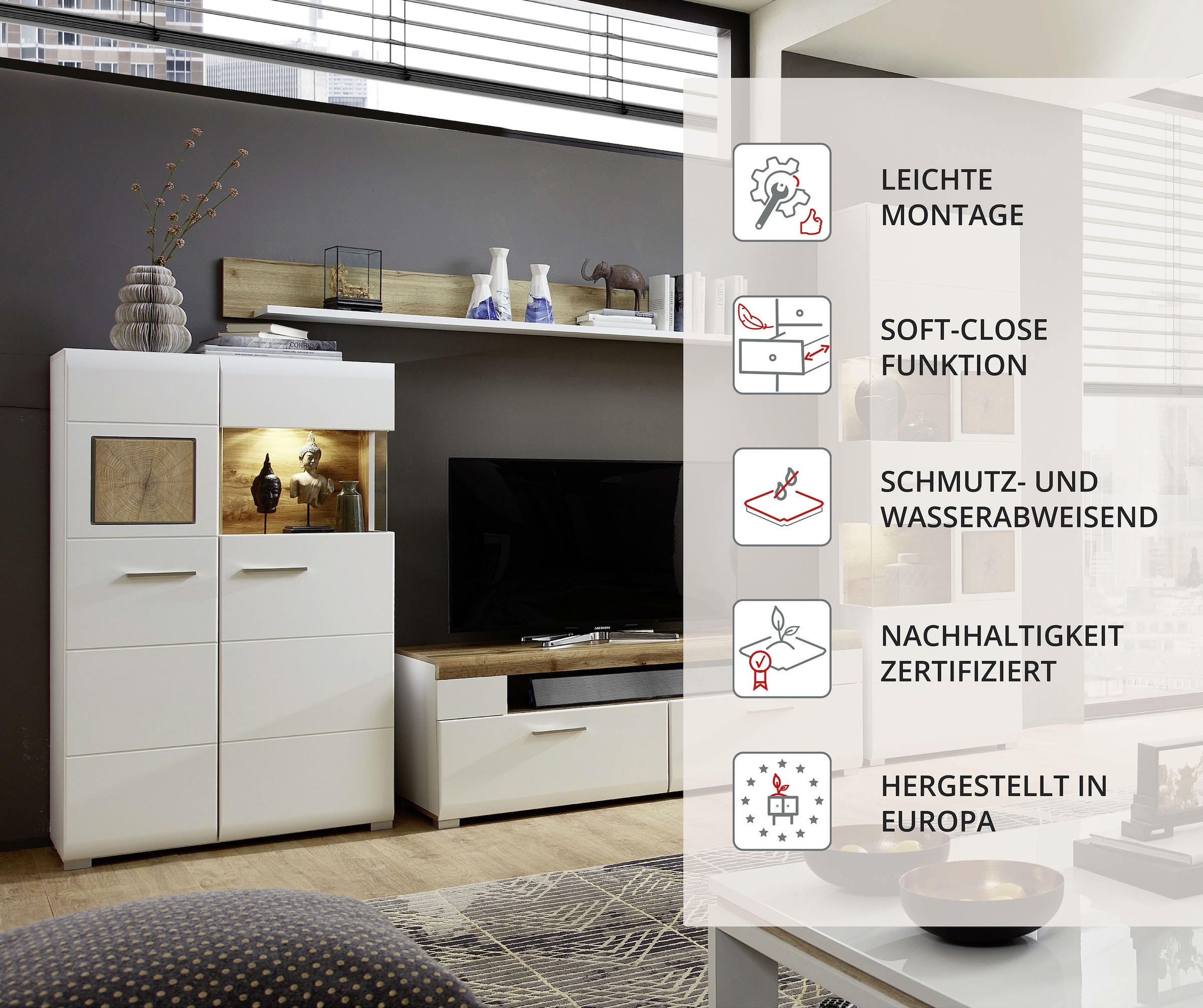 Innostyle Wohnwand »FUN PLUS«, (4 St.), inkl. LED-Beleuchtung