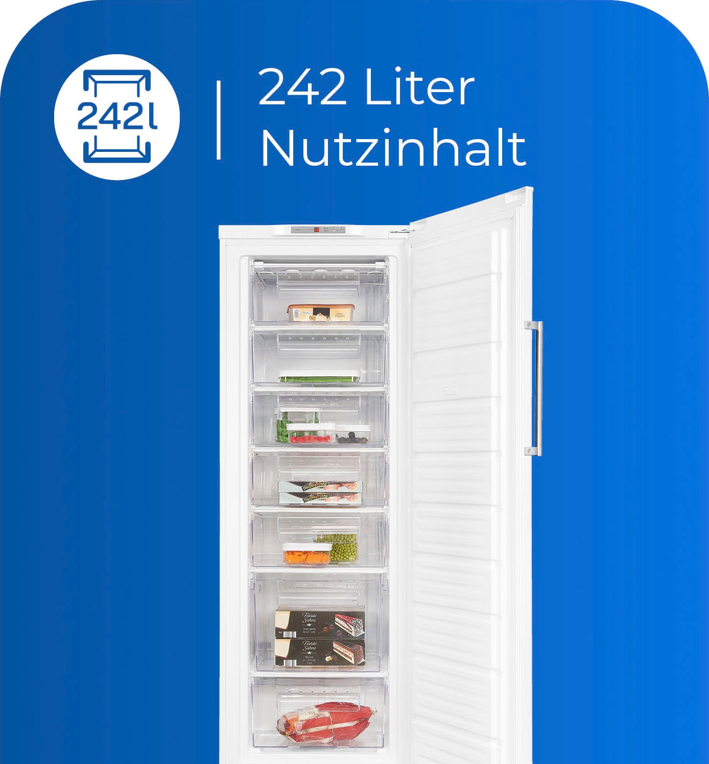 exquisit Gefrierschrank »GS280-HE-040D«, 171 cm hoch, 60 cm breit, 242 Liter Nutzinhalt, Display, Schnellgefrieren