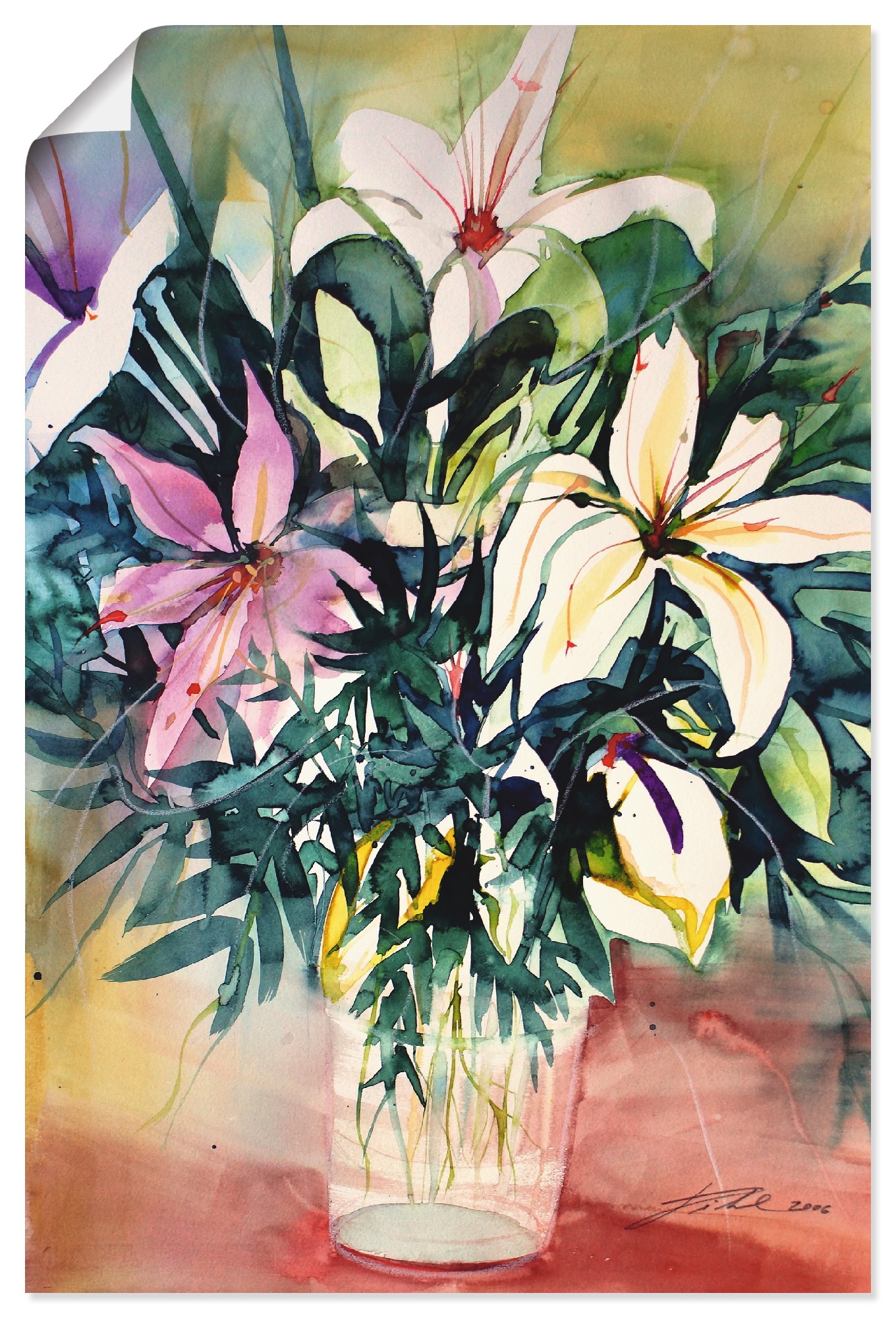 Artland Wandbild »Lilien in Vase«, Blumen, (1 St.), in vielen Größen & Produktarten - Alubild / Outdoorbild für den Außenbereich, Leinwandbild, Poster, Wandaufkleber / Wandtattoo auch für Badezimmer geeignet