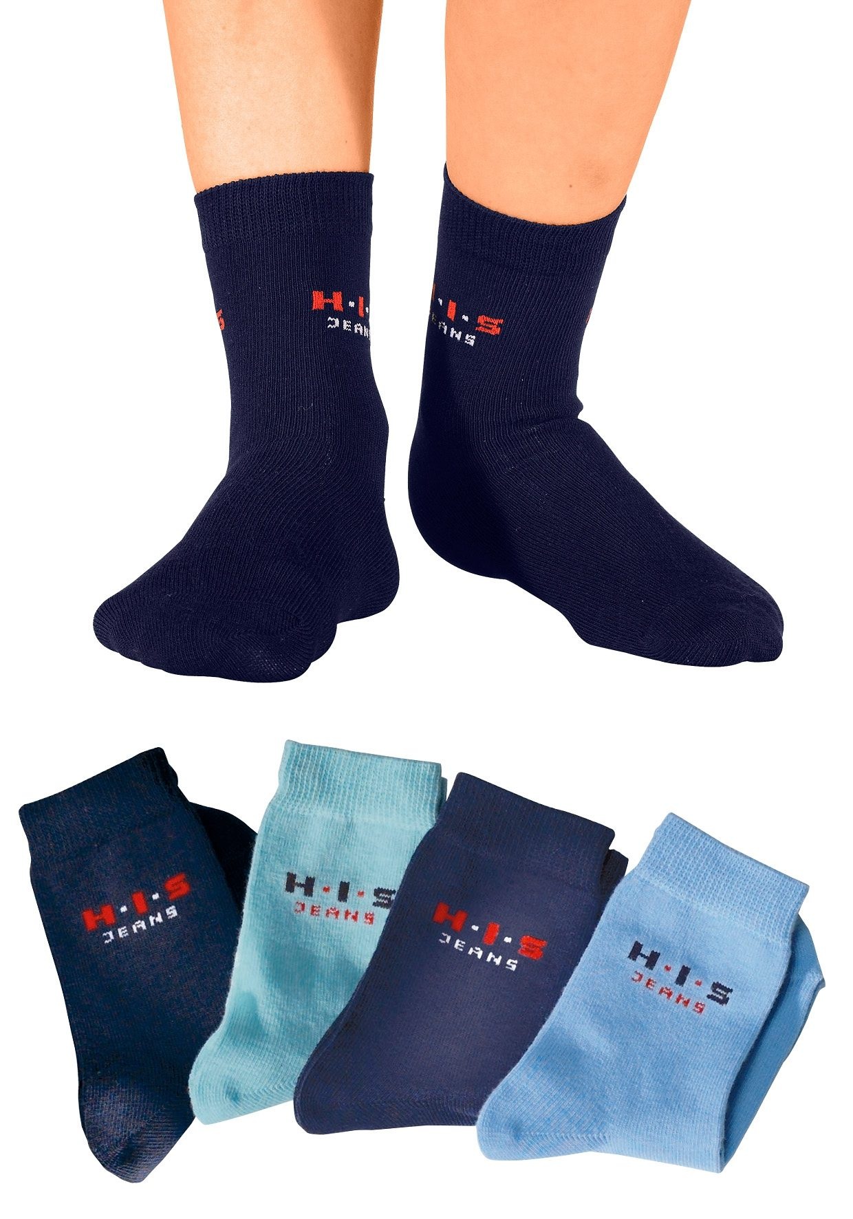 H.I.S Basicsocken, (Packung, 4 Paar), mit kontrasfarbenem Logo