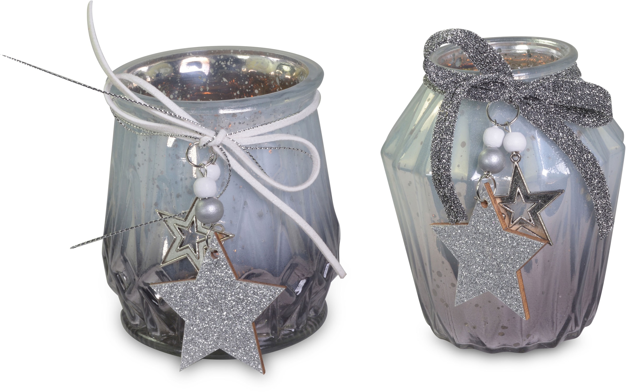 RIFFELMACHER & WEINBERGER Windlicht »Weihnachtsdeko«, (Set, 2 St.), aus Glas, mit Perlen und Sterndeko