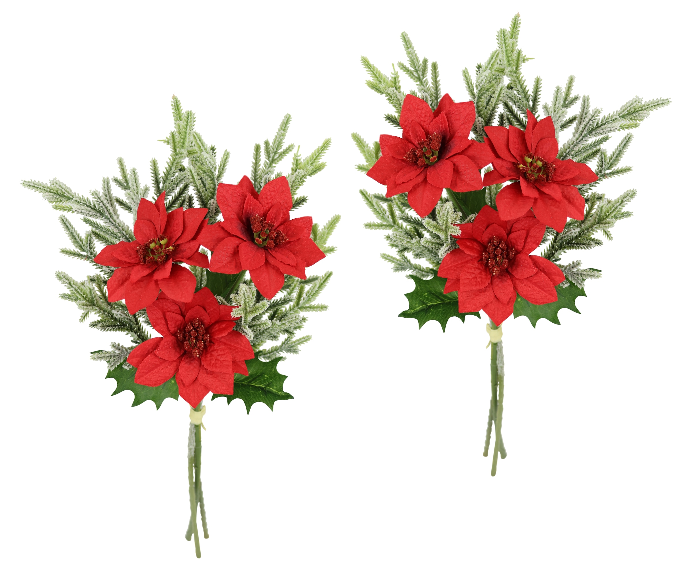 Kunstblumenstrauß »Strauß Poinsettia/Tannenzweige«, 2er Set Weihnachtsdeko...