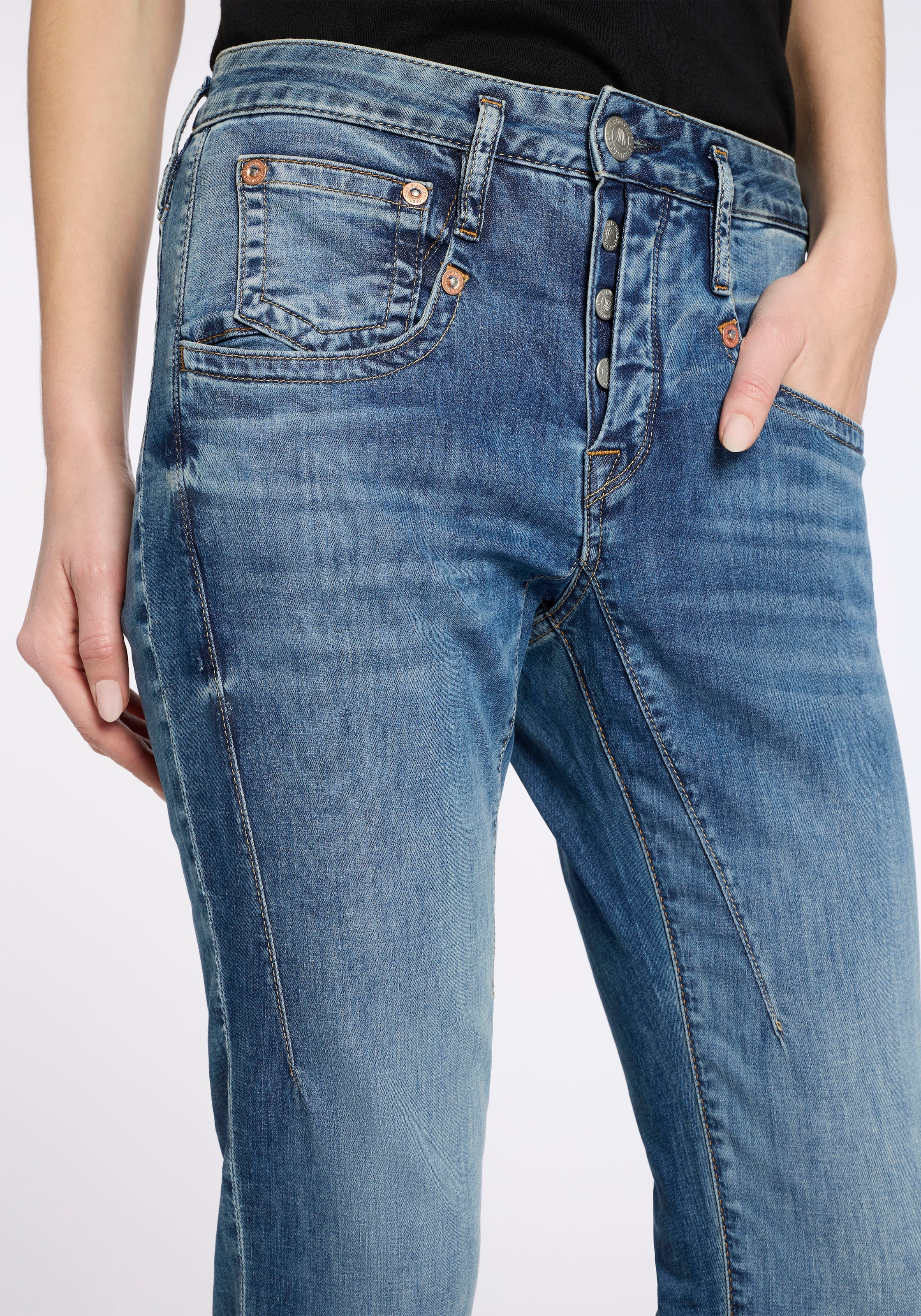 Herrlicher Boyfriend-Jeans »Shyra Cropped Denim Light« 7/8-Länge mit hohem Bund