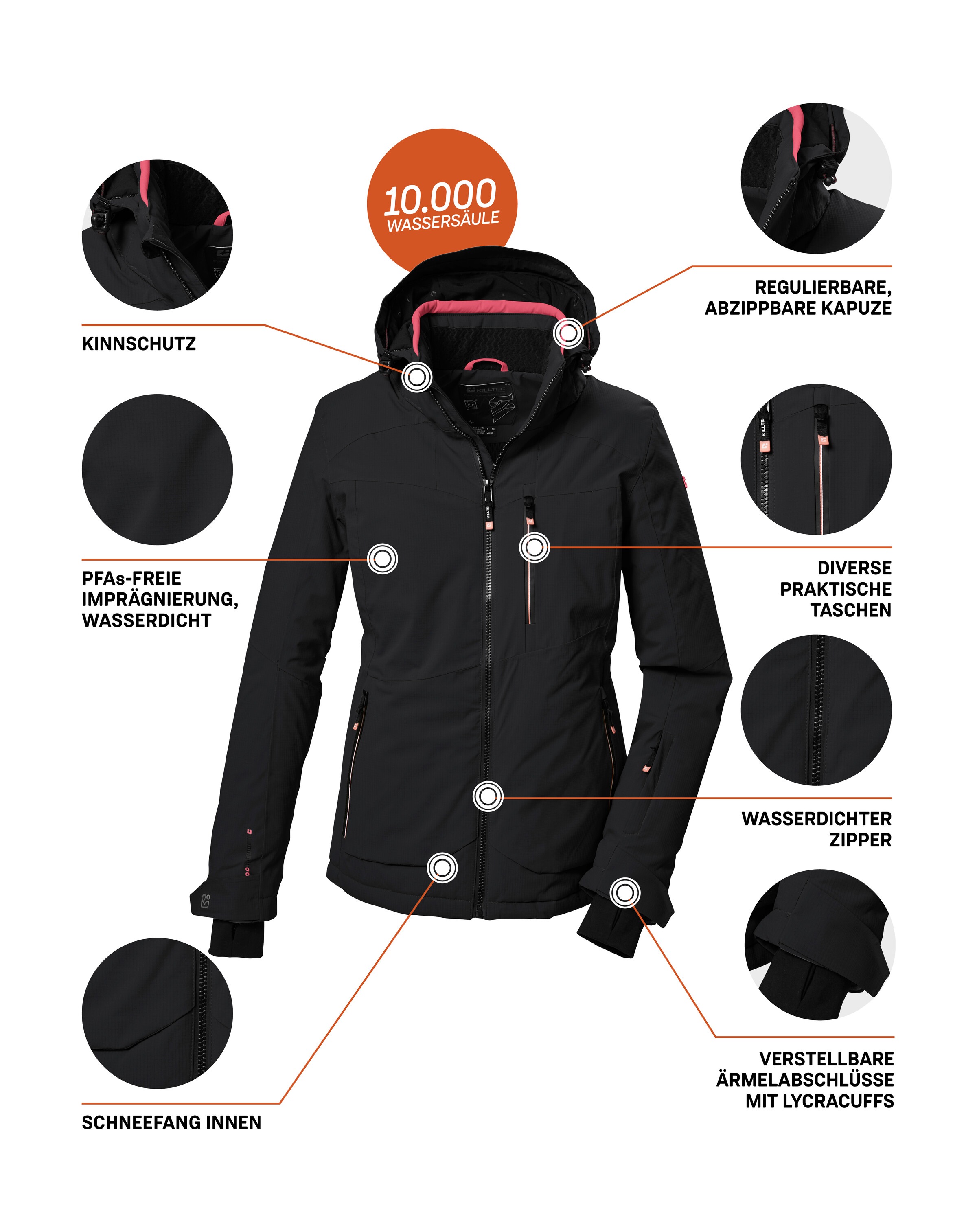 Killtec Skijacke »KSW 36 WMN SKI JCKT«, Wasserdichte Damenjacke mit abnehmbarer Kapuze und Schneefang