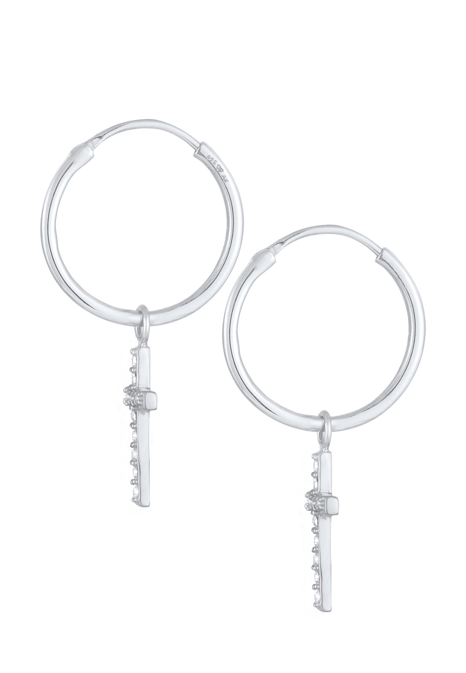 Elli Paar Creolen »Ohrringe Creolen Kreuz Glaube Religion 925 Silber, mit Kristallen von Swarovski®«