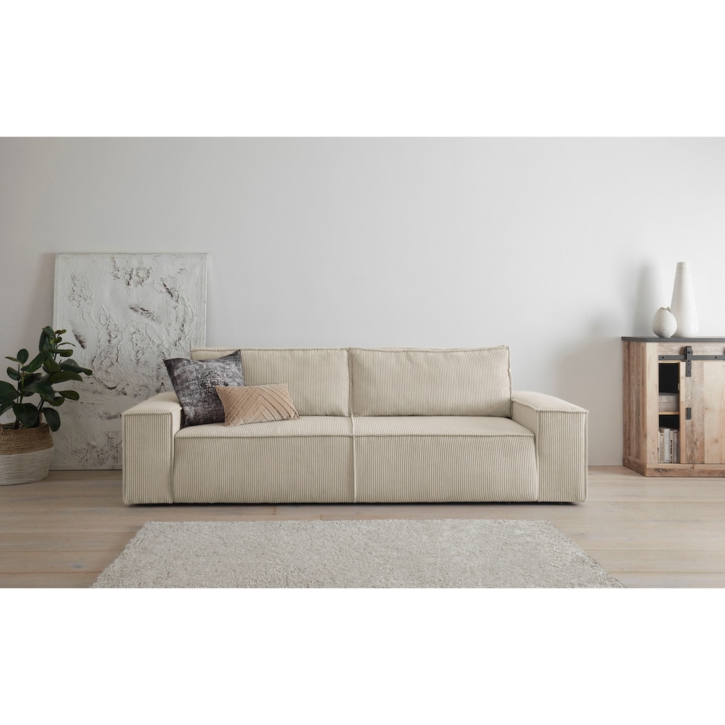 Home affaire 3-Sitzer »SHERWOOD Schlafsofa (257cm) Cord, Samtvelours, Vintage-Lederoptik«