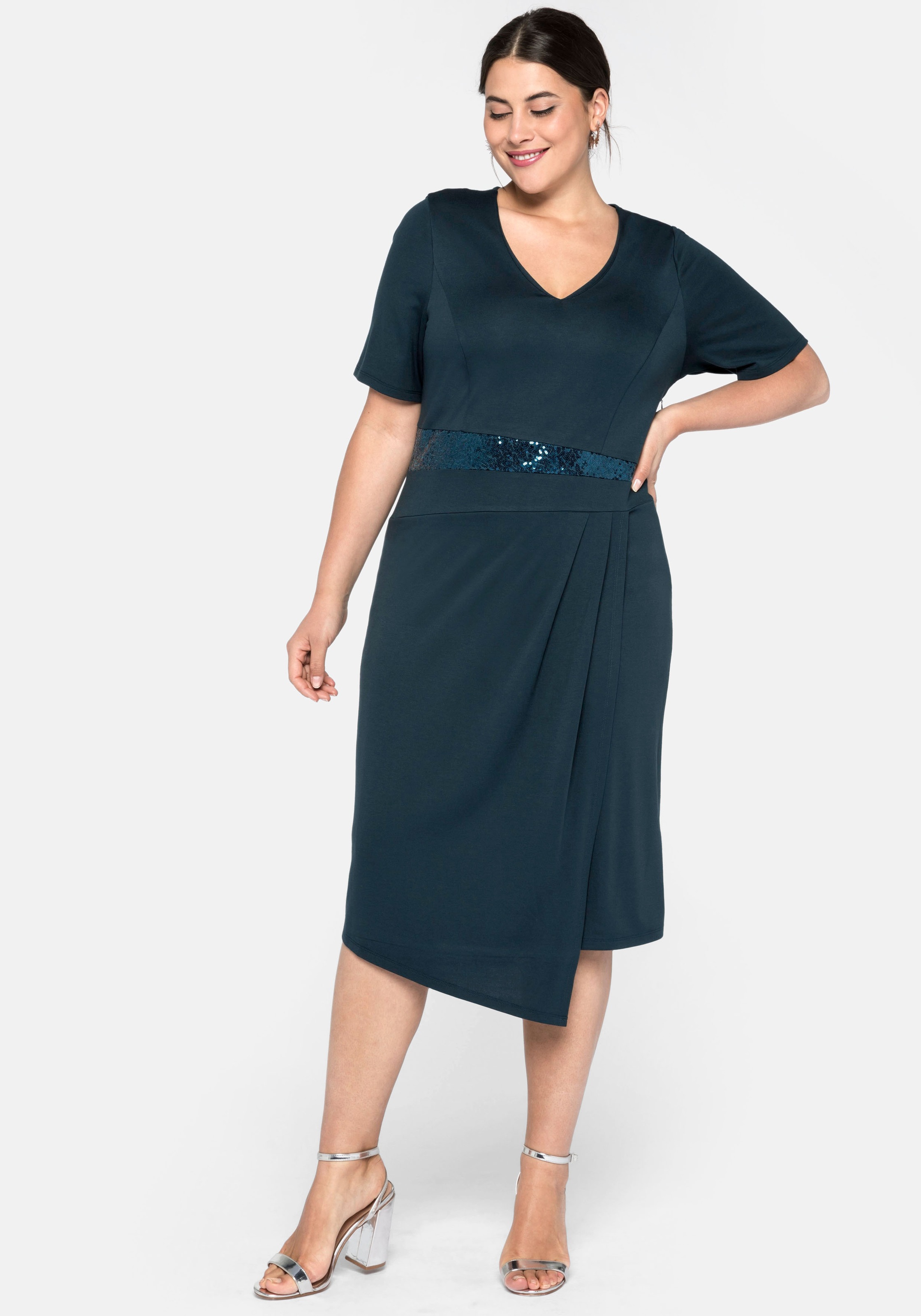 Sheego Jerseykleid, in Wickeloptik