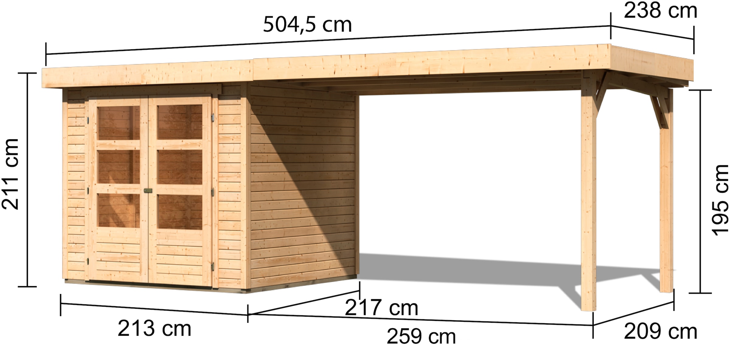 Karibu Gartenhaus »Arnis« mit Anbaudach 2,80 m Breite