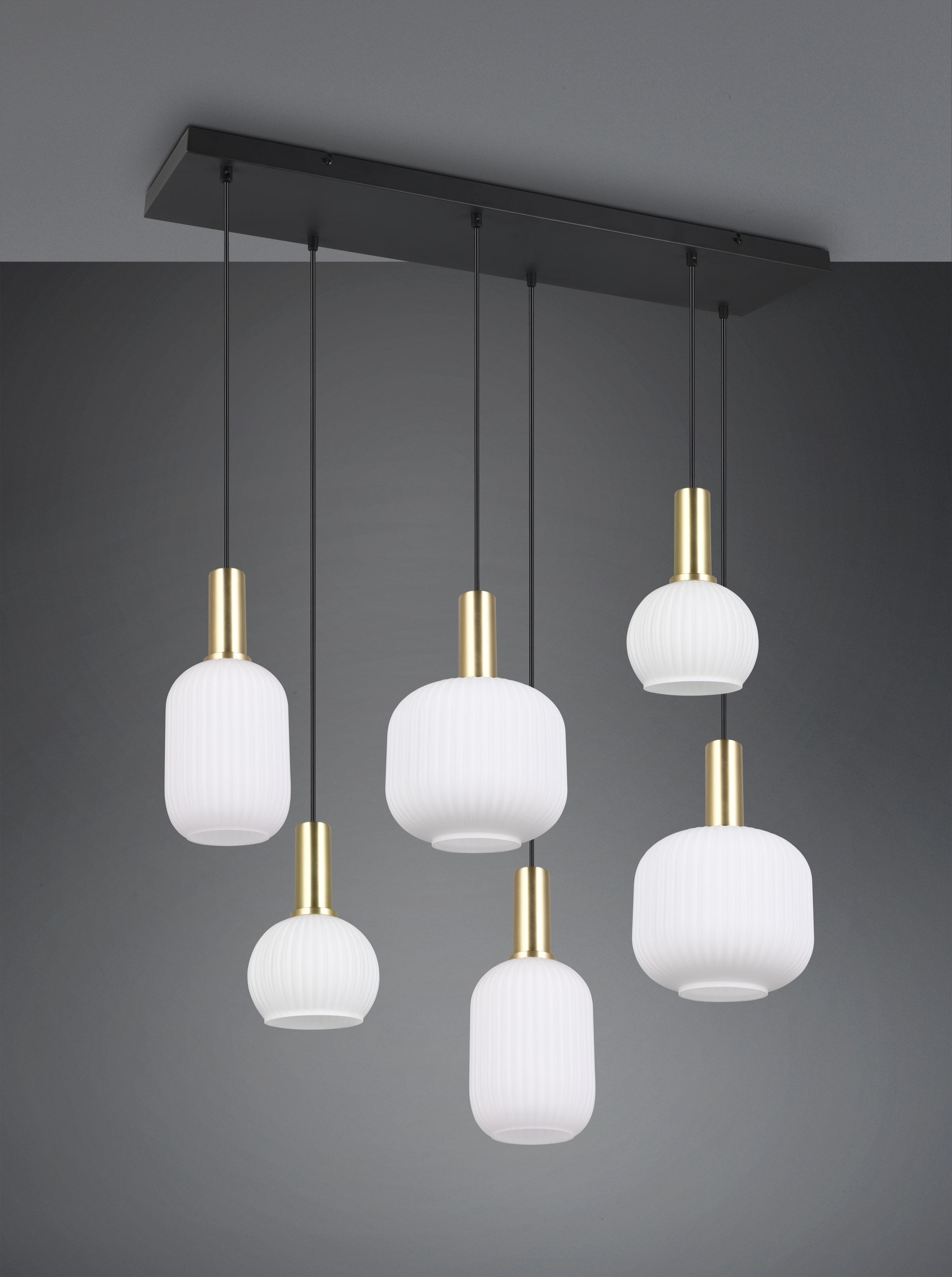 TRIO Leuchten Pendelleuchte »DIVA, E27 Hängelampe 6-flammig mit Glasschirm, exkl 6xE27 max 10W« E27 1 Stk. warmweiß - kaltweiß höhenverstellbar bis max 150cm Hängeleuchte 92x 35 cm Wohnzimmer Küche