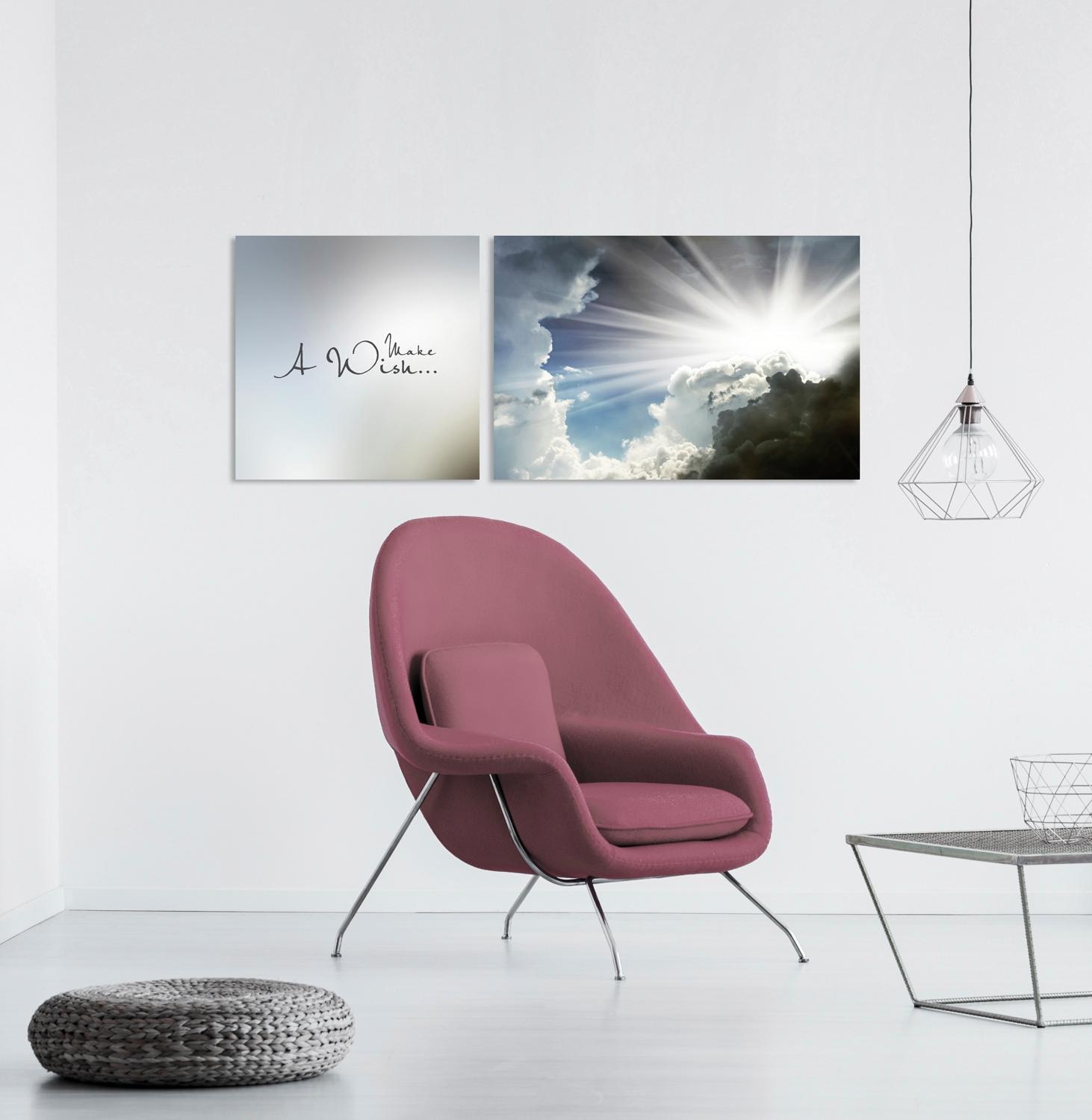 queence Leinwandbild »Wish«, Himmel-Himmelsbilder-Kunst-Modern-Spa-Spa Bilder-Sprüche-Sprüche & Texte-Schriftzug-Schriftzüge-Liebessprüche-Sonnenaufgang, (Set), Premium-Leinwandstoff, Handarbeit aus Deutschland, Spruch, 2er Set