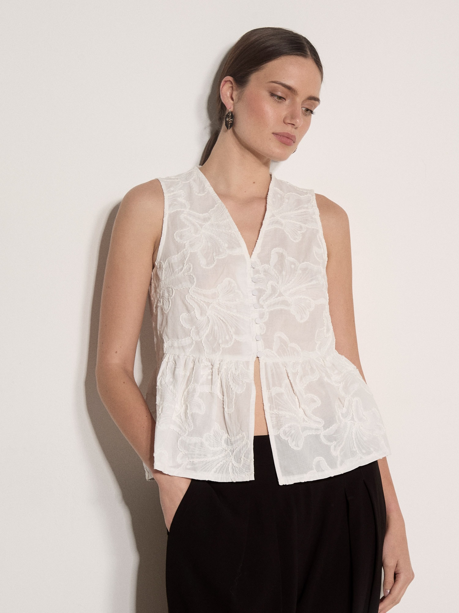 Apricot Blusentop »Peplum-Oberteil« mit Blumenstickerei