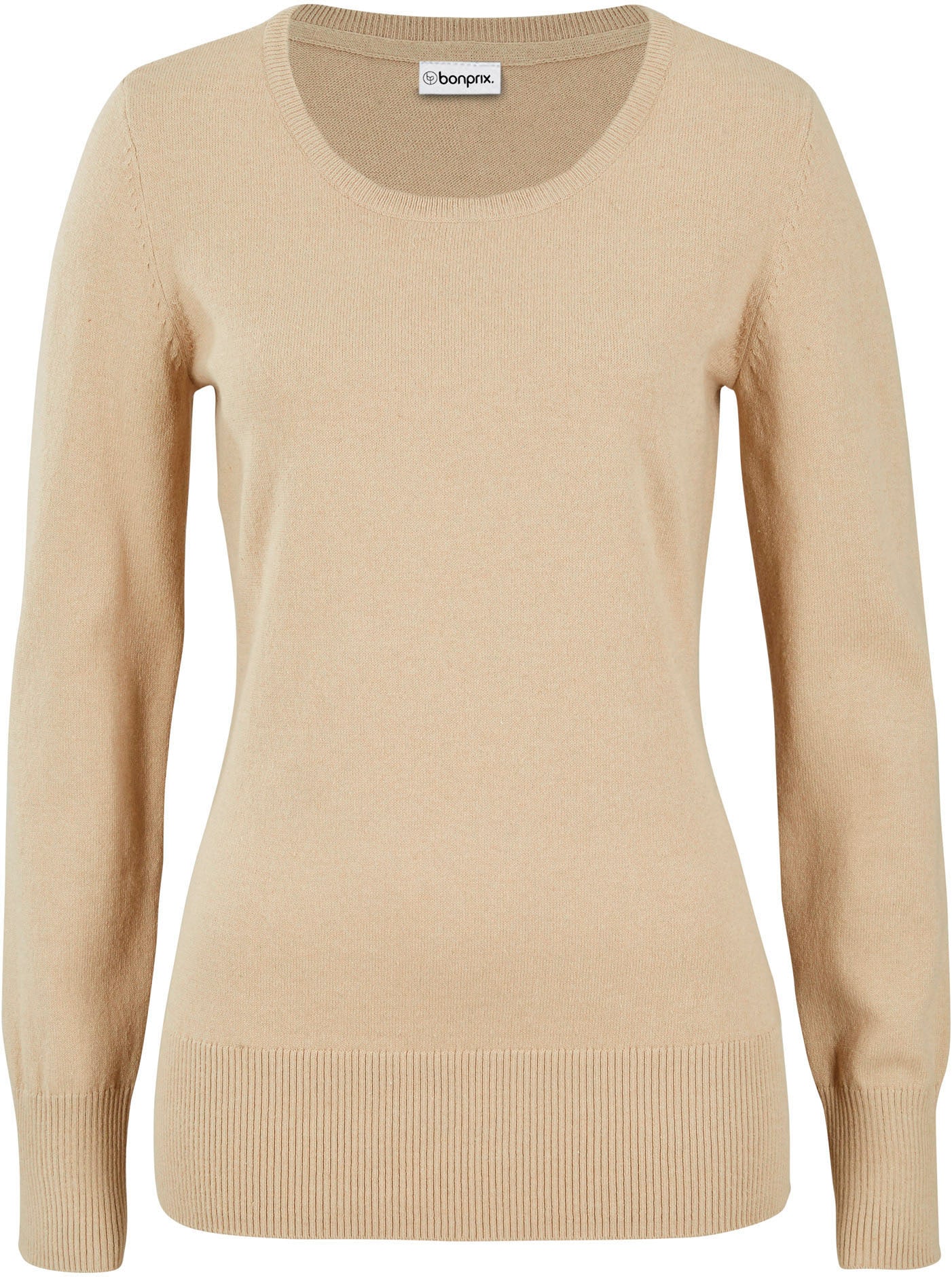 bonprix Strickpullover aus Baumwollmischung, ohne Verschluss und Kragen, Slim Fit Passform