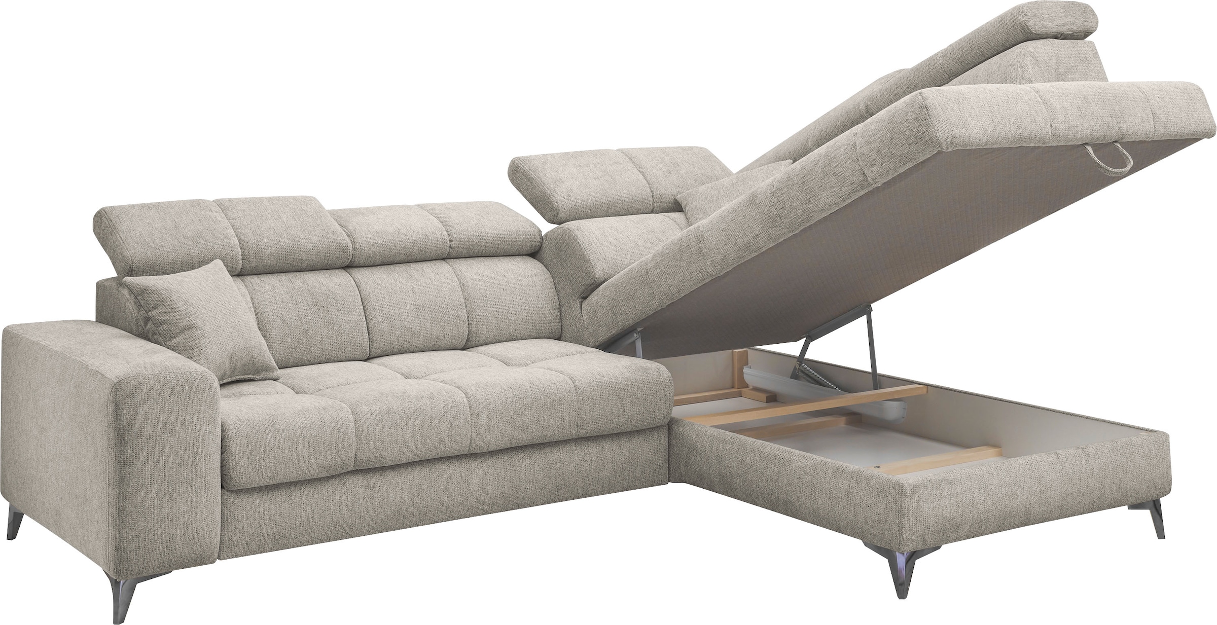 ED EXCITING DESIGN Ecksofa »Sydney L-Form«, mit Bettfunktion, Bettkasten, Kopfteilverstellung & 2 Zierkissen