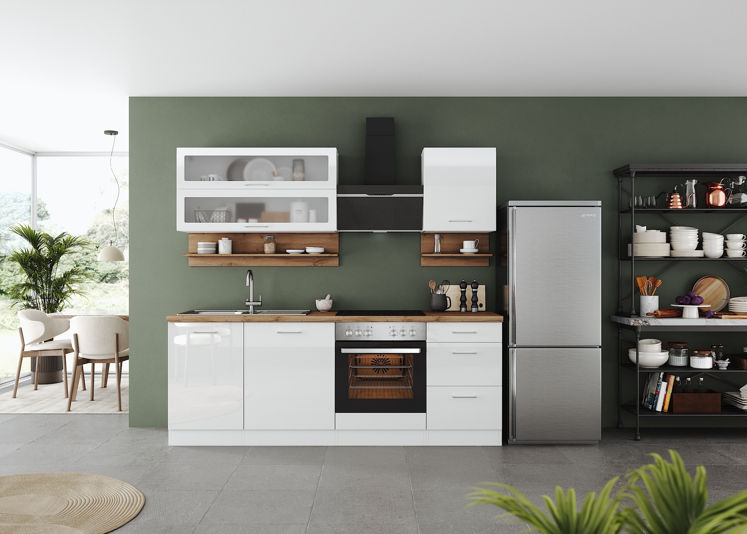 KOCHSTATION Küchenzeile »KS-Milan« 220 cm breit, robuste Metallauszüge, viel Stauraum