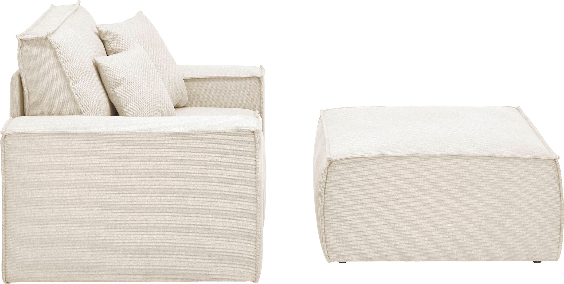 OTTO home Loveseat »FINNLEY Struktur fein, Loveseat & Hocker im Set, inkl. Zierkissen« 2 Stk. tlg. verfügbar in den Stoffqualitäten Bouclé, Struktur fein und Mega Cord