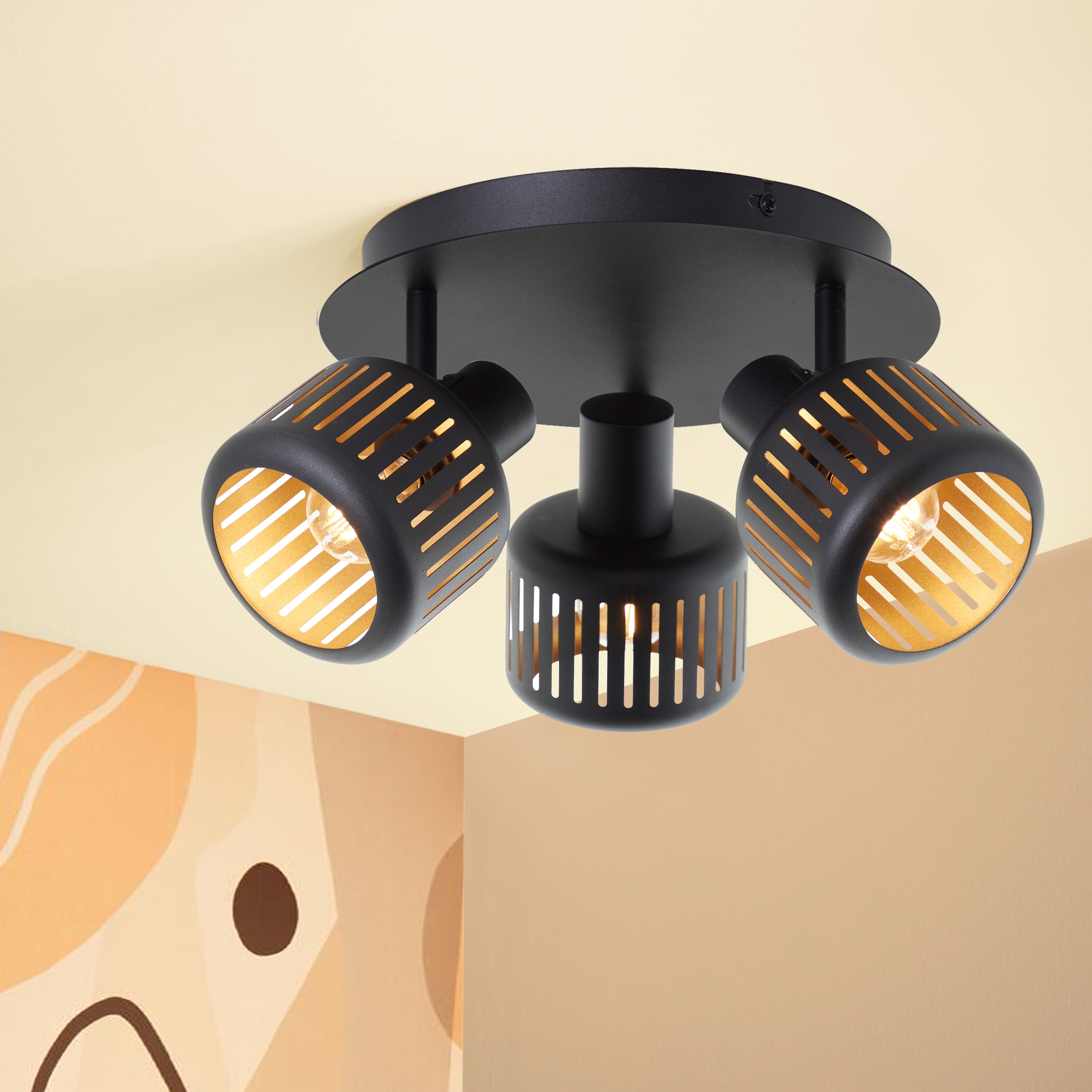 Brilliant Deckenstrahler »Tyas«, 3 flammig, Leuchtmittel E14 | ohne Leuchtmittel, Spotrondell, 18 x 37 cm, E14, schwenkbar, Aluminium, schwarz/gold