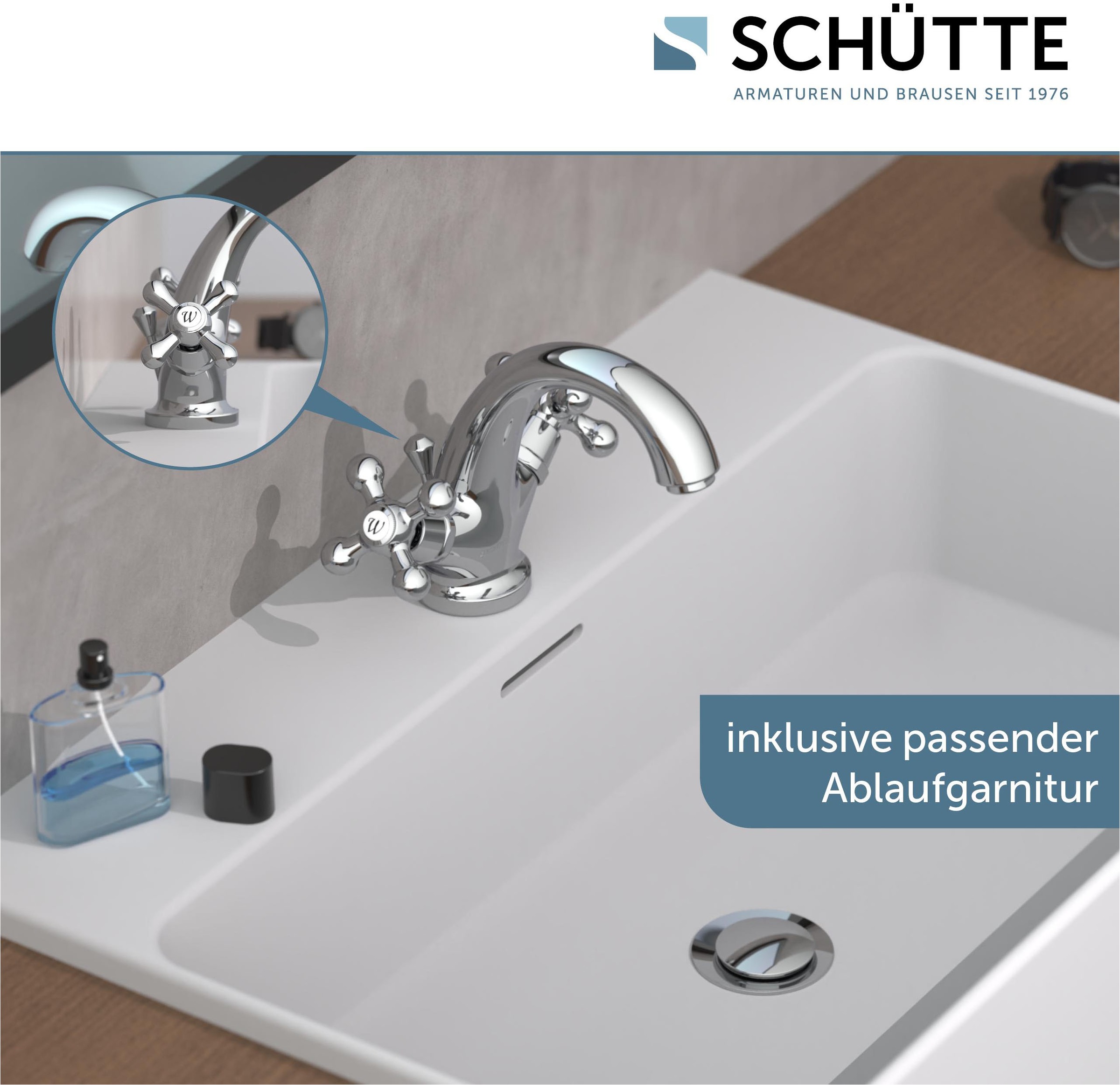 Schütte Waschtischarmatur »Elk«, mit Zugstange, mit Ablaufgarnitur, Mischbatterie, Chrom