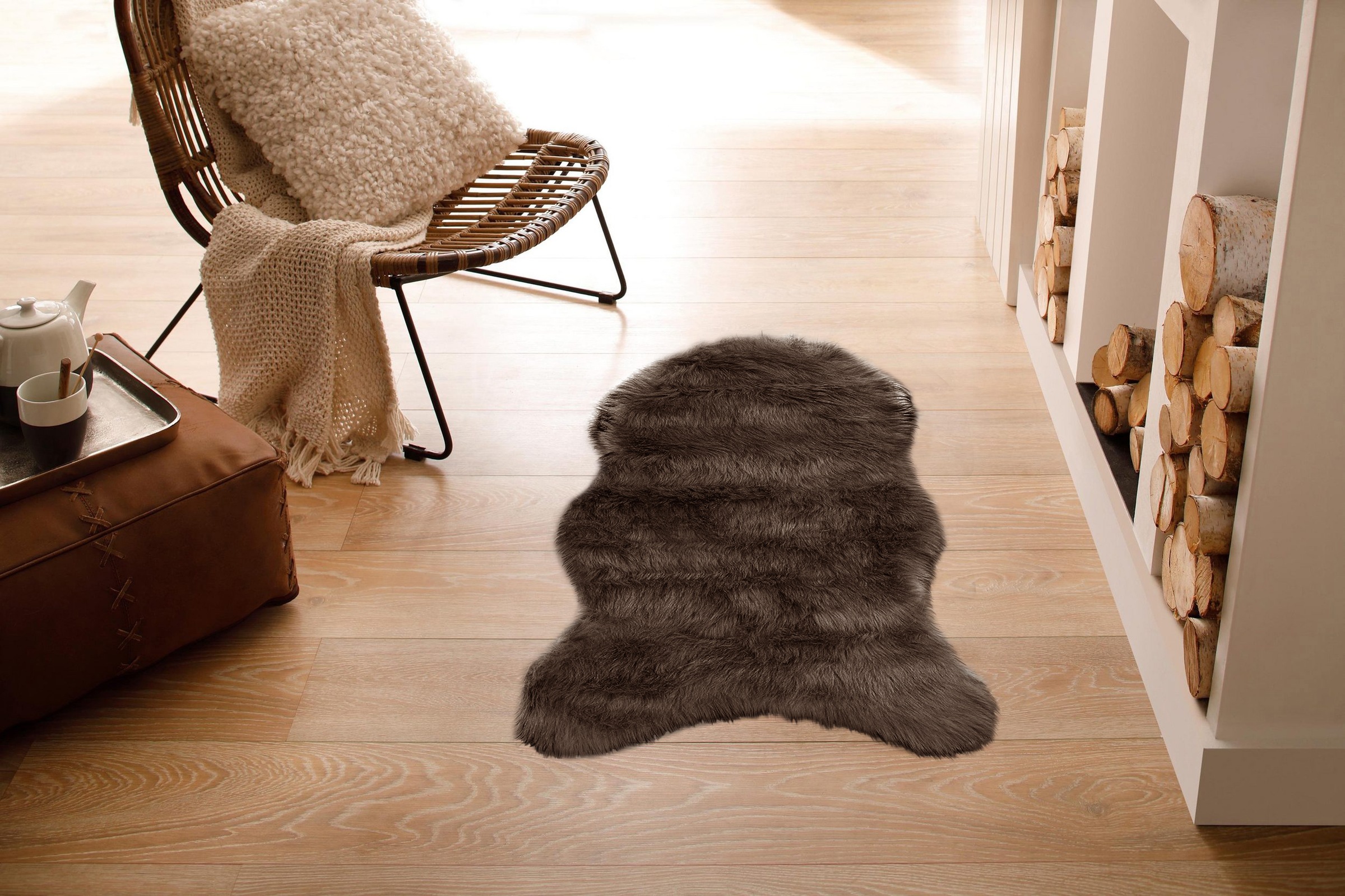 OTTO home Hochflor-Teppich »Valeria Fellteppich kuschelig« fellförmig 60 mm Höhe Kunstfell, Fellform, weiche Teppiche, Schlafzimmer, Wohnzimmer