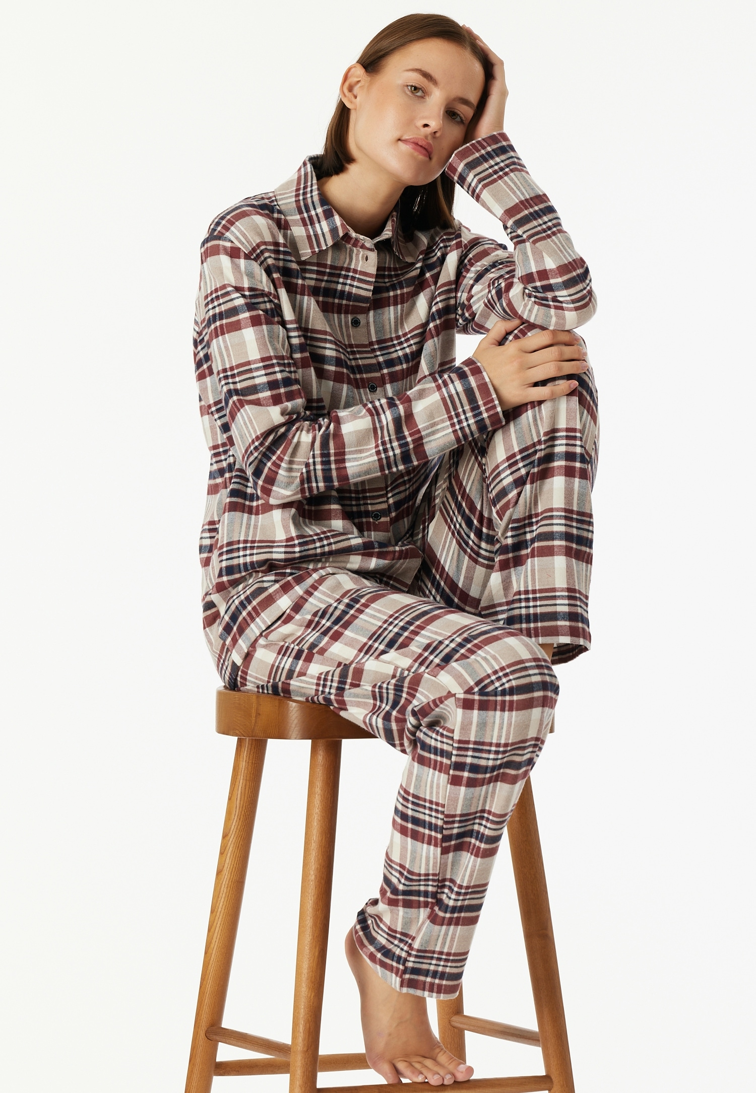 Schiesser Schlafanzug »Familiy« 2 tlg. kariert, Knöpfe vorn, Baumwolle, langärmelig