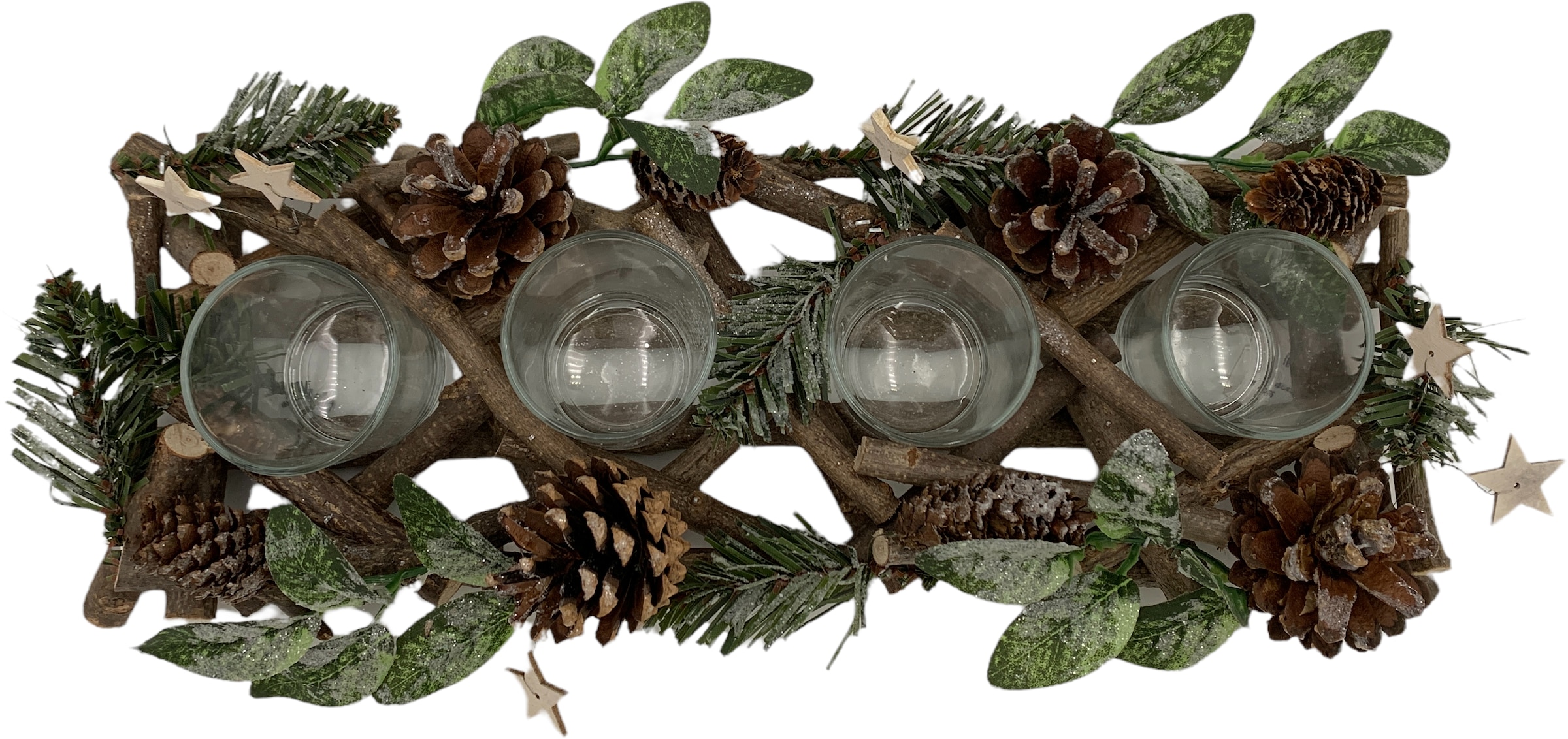 Home affaire Adventsleuchter »Weihnachtsdeko«, (1 St.), mit Tannenzweigen,  Blättern, Zapfen + Sternen geschmückt, L. ca. 40cm im OTTO Online Shop